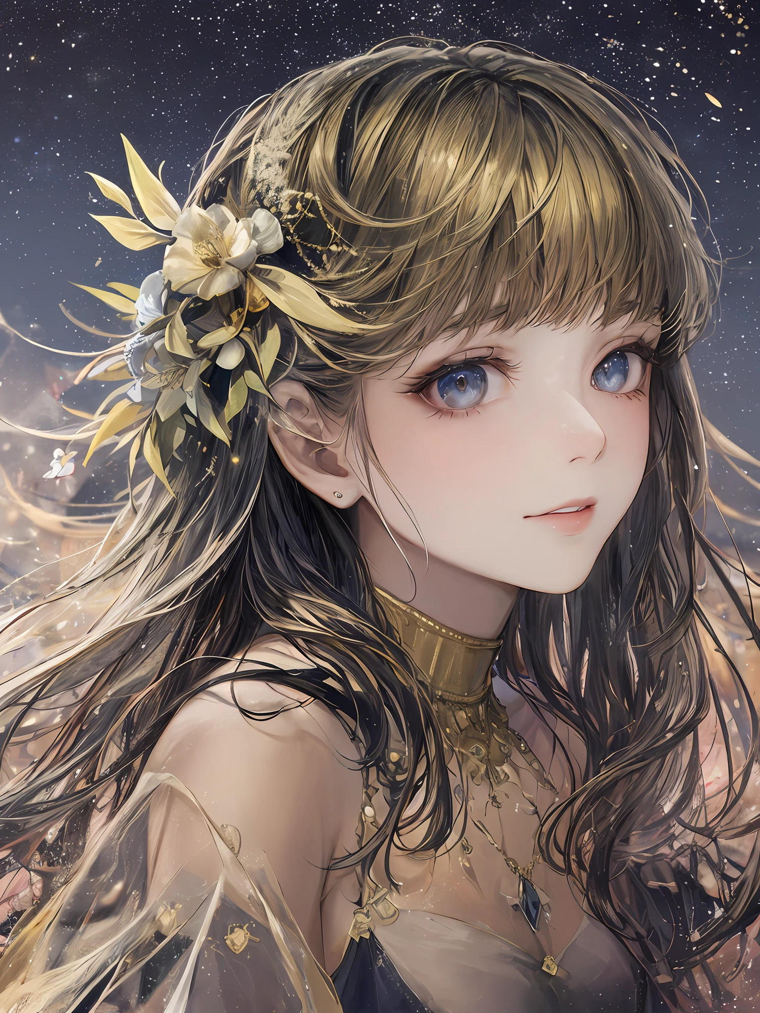 A woman with long hair and a flower in her hair - SeaArt AI
