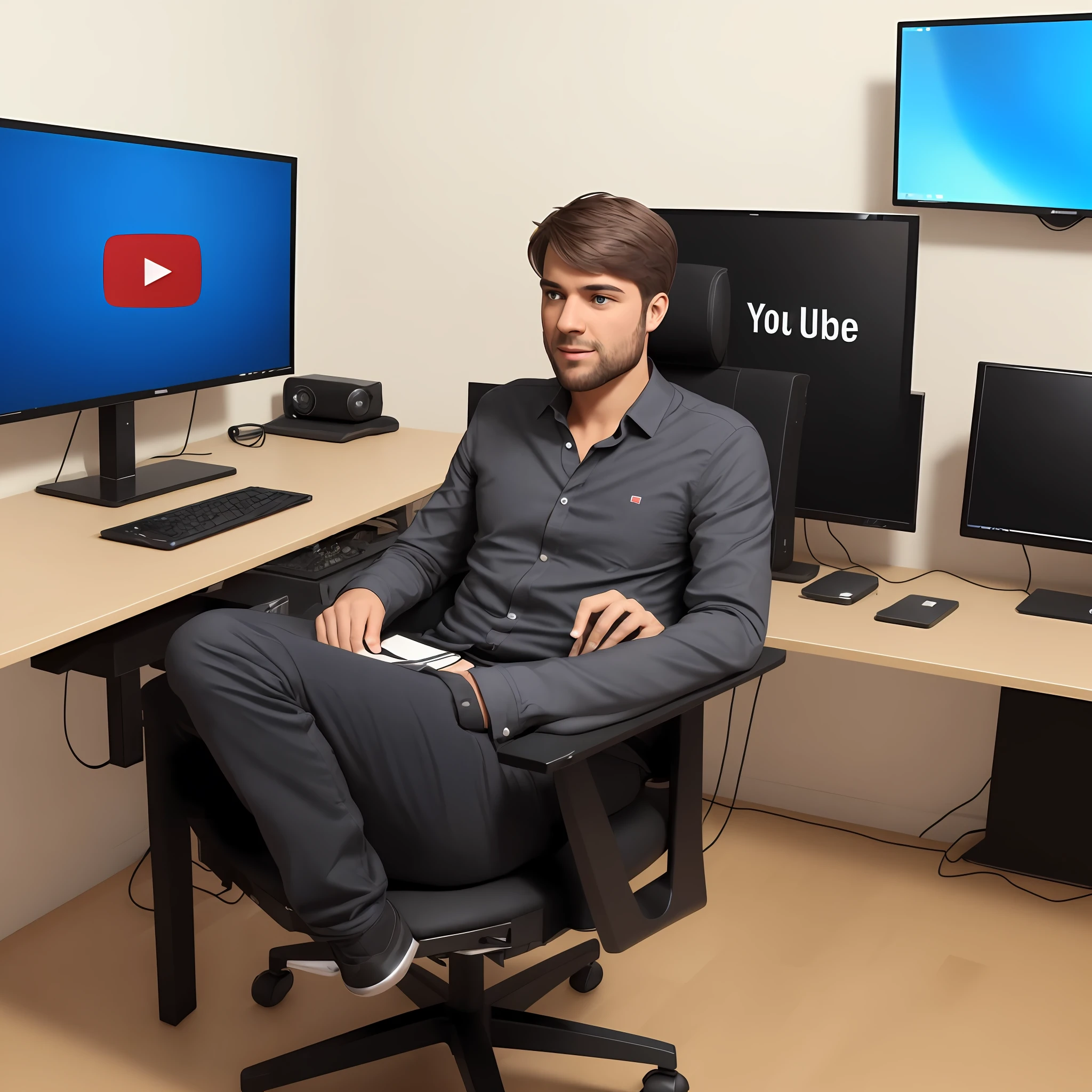 Virtual presenter sitting in a realistic-looking YouTube chair. --auto