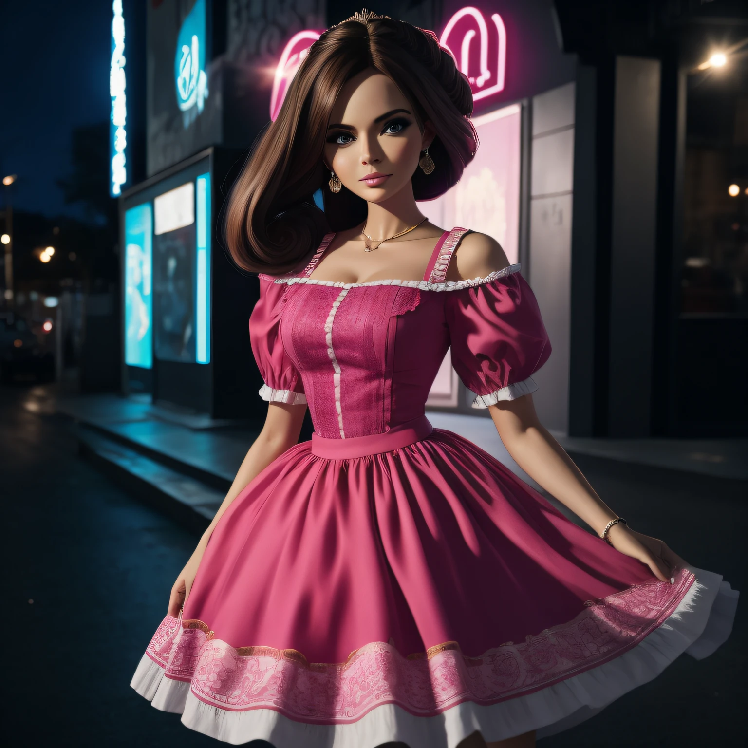 Boneca Barbie, rosa, cinema, filme, blusa, saia, illustration, colorida