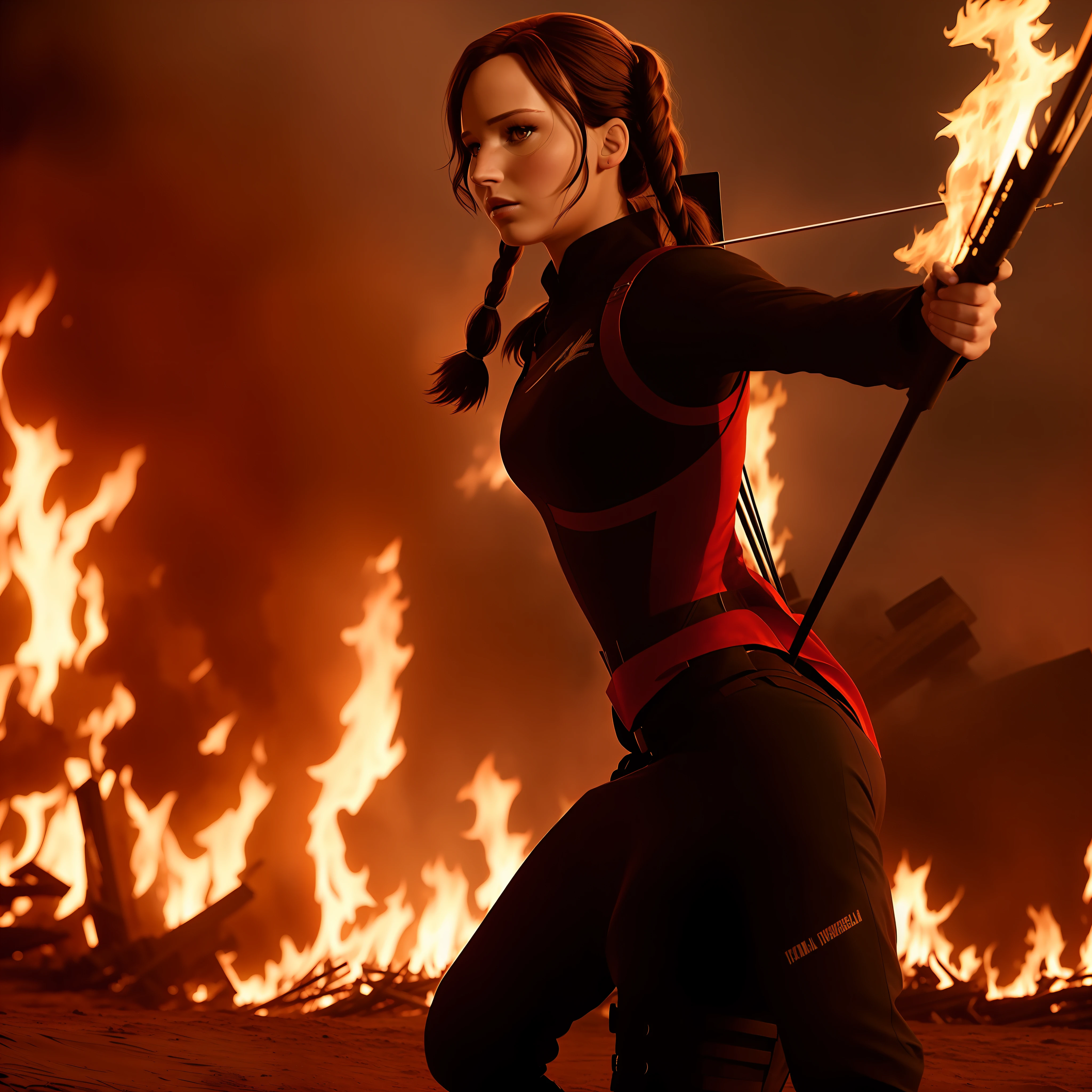 Katniss Everdeen in a red flame dress