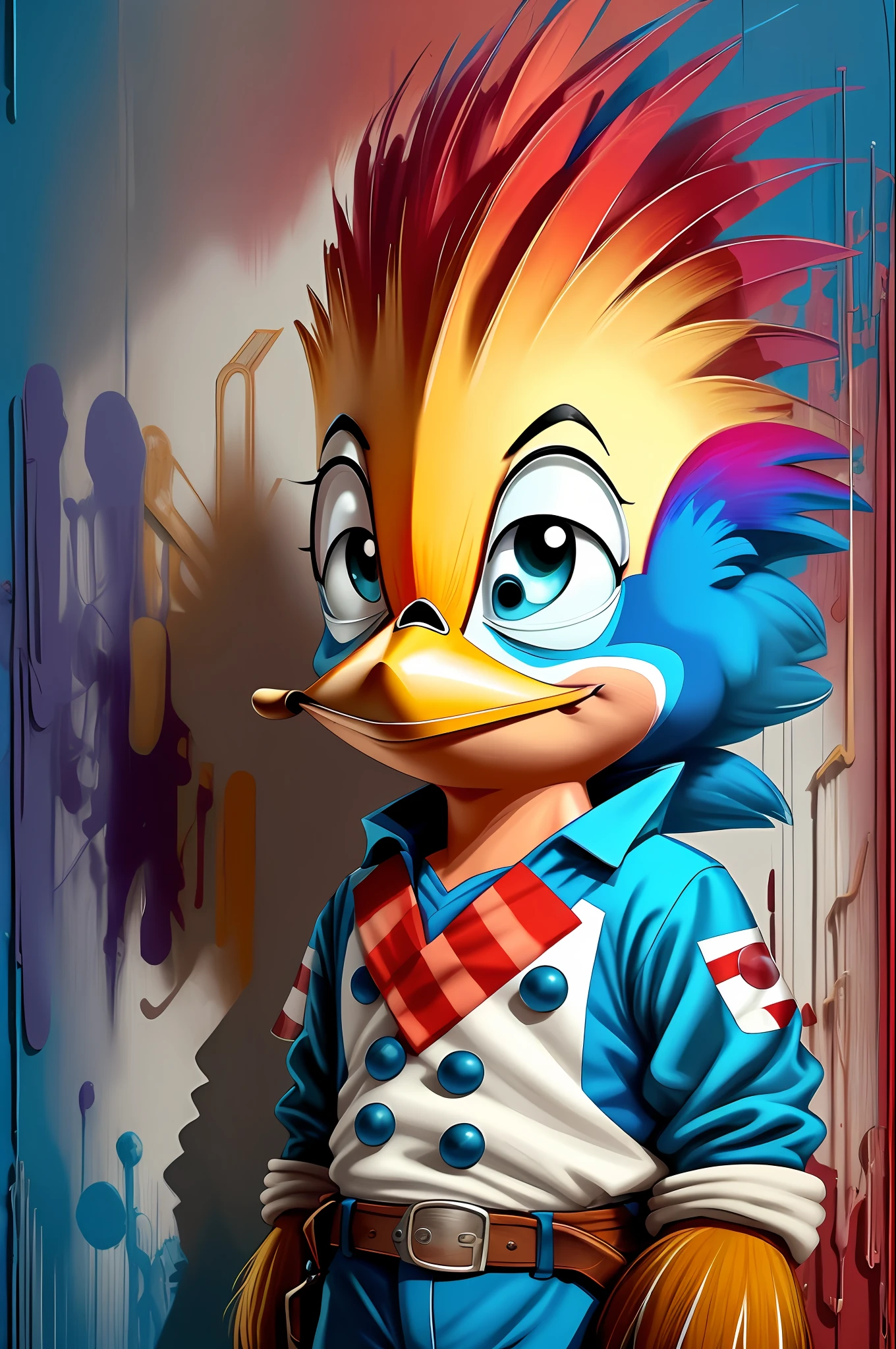 (Woody Woodpecker Character Bird), de (Walter Lantz) stylized identical to 1940 |)), acolchoamento ,multidimensional geometric wall PORTRAIT, arte, Chibi,
Yang016K, lindo,(( Predominant red coloration ,azul e branco))
Primary works, qualidade superior, melhor qualidade, Arte Oficial, Beautiful and Aesthetic,), Eduardo Kobra acolchoamento ,multidimensional geometric wall PORTRAIT, arte, Chibo,detalhes