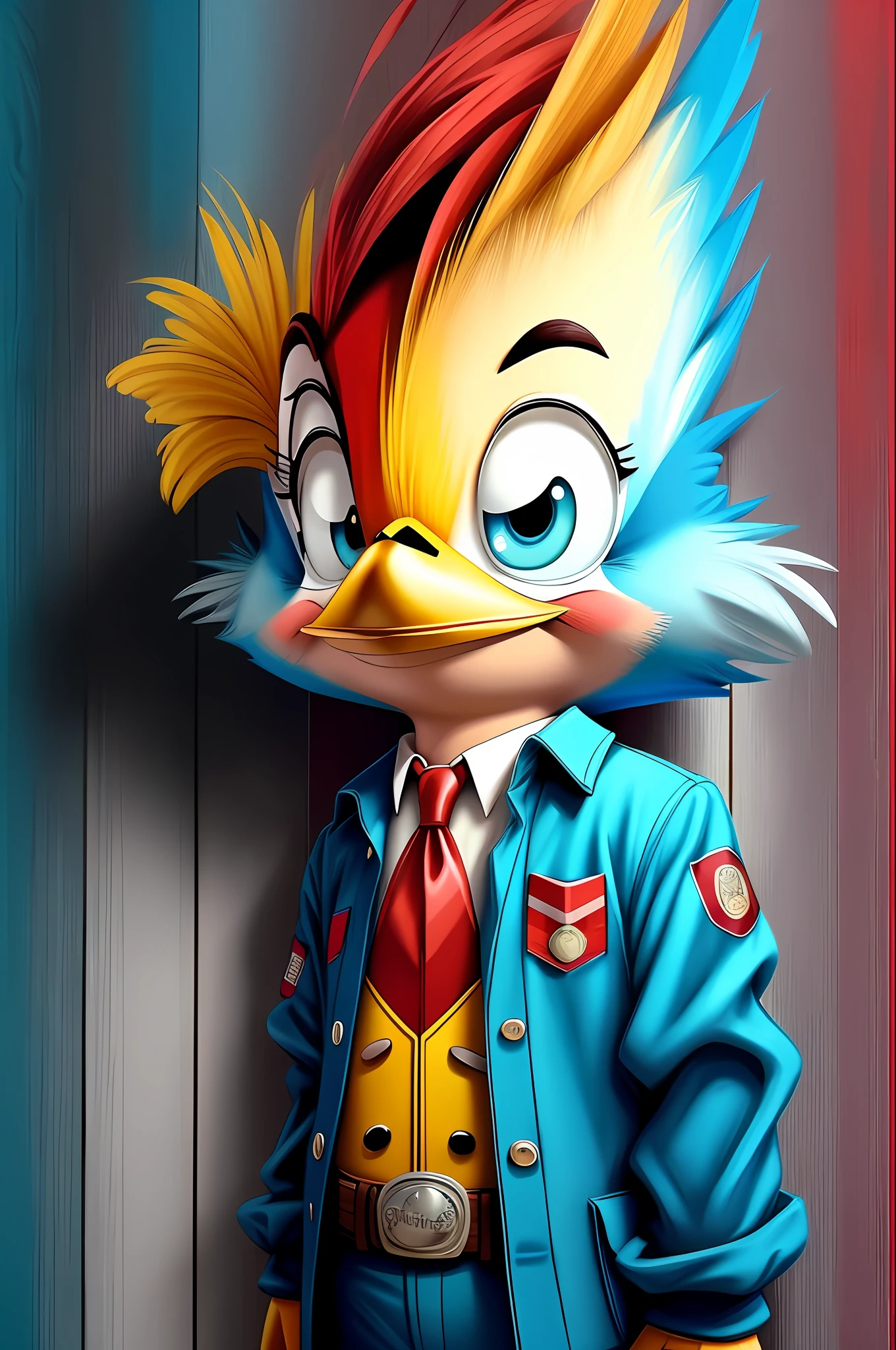 (Woody Woodpecker Character Bird), de (Walter Lantz) stylized identical to 1940 |)), acolchoamento ,multidimensional geometric wall PORTRAIT, arte, Chibi,
Yang016K, lindo,(( Predominant red coloration ,azul e branco))
Primary works, qualidade superior, melhor qualidade, Arte Oficial, Beautiful and Aesthetic,), Eduardo Kobra acolchoamento ,multidimensional geometric wall PORTRAIT, arte, Chibo,detalhes