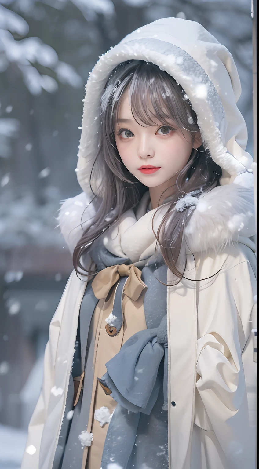 ((Works of masters))，(超高分辨率)，1 girl, Run, Lolita costume，Cloak (Snow, Outdoor activities in winter:1.2),