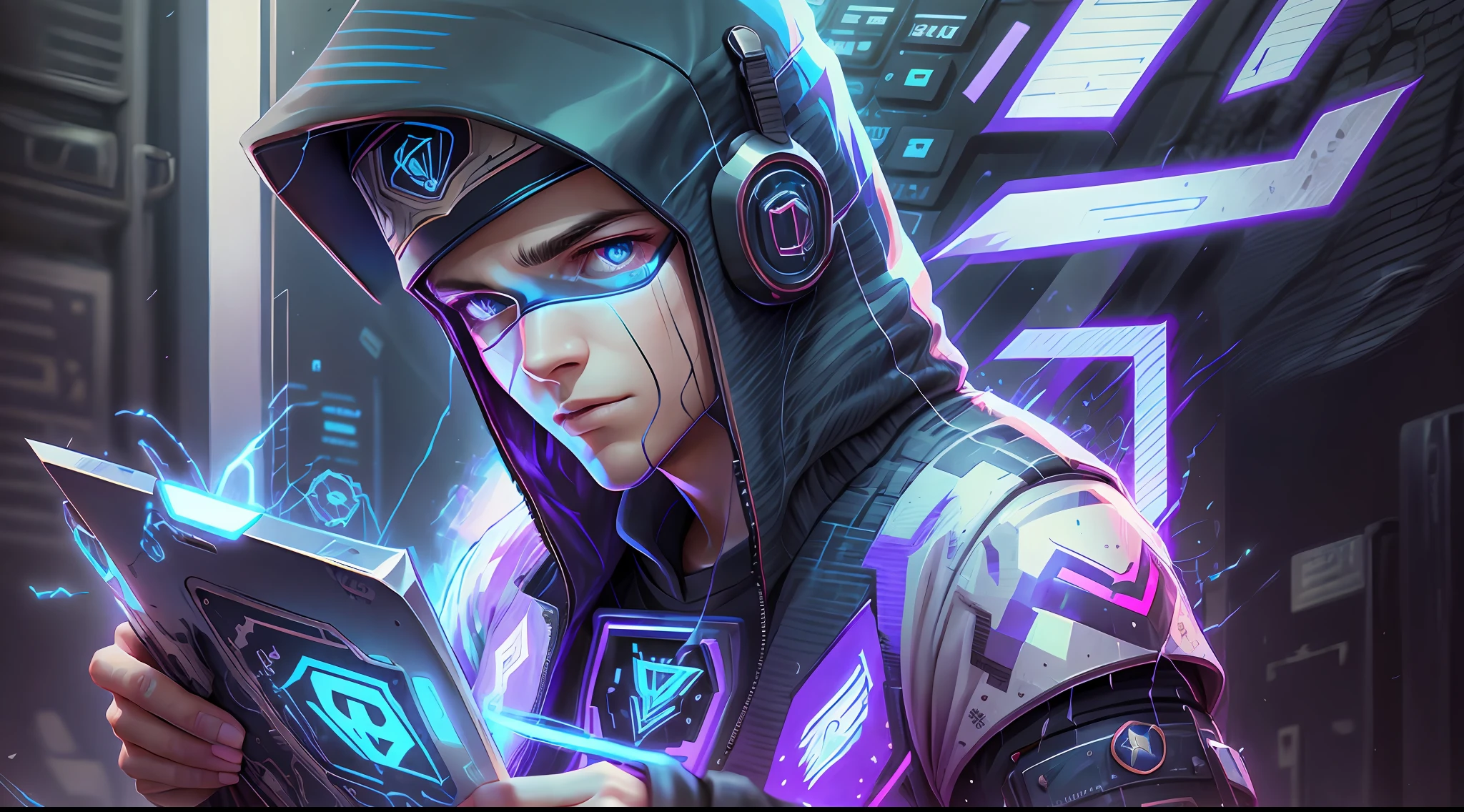 uma pfp de um hacker, Cybernate, usando capuz e roupas esportiva --auto --s2