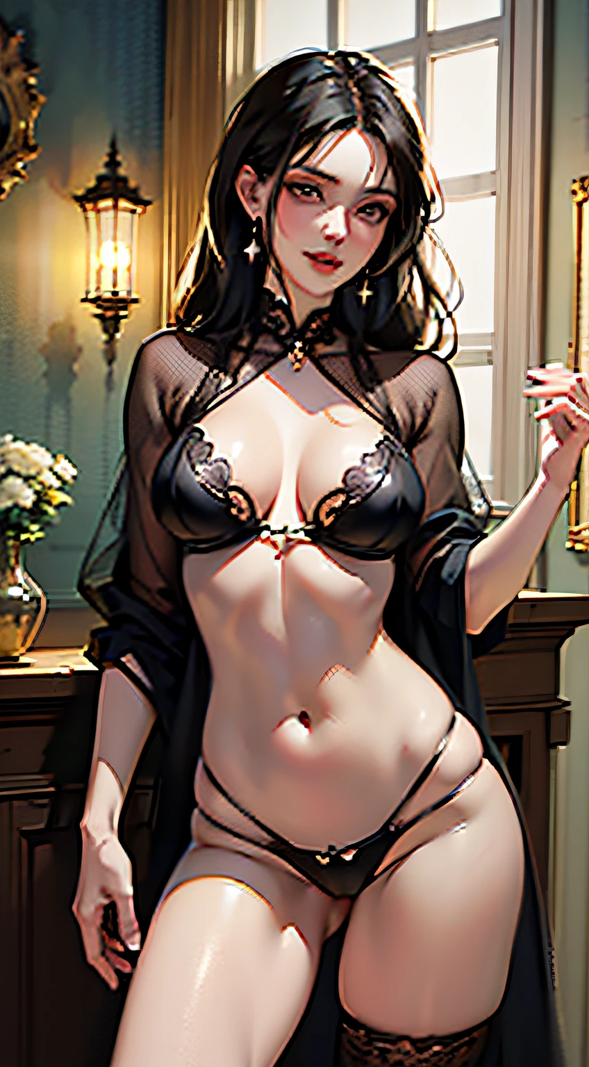 a very sensual and sexy lust nurse ((Monica Bellucci)) in the tavern, regency style, female anatomy study, art, hyper-detailed painting, complex, whole body portrait, 4k resolution concept art portrait by Richard S. Johnson, Konstantin Razumov, Vicente Romero Redondo, Johnny Morant, David Downton, triadic colors Unreal Engine 5 volumetric lighting beautiful, very alluring pose, glam makeup, flirty gaze, black hair, elegant, profound color art, art, fantasy core, airbrush art, isometric, volumetrics, by Guillaume Seignac perfect composition, beautiful detailed intricate insanely detailed octane render trending on artstation, 8 k artistic photography, photorealistic concept art, soft natural volumetric cinematic perfect light, chiaroscuro, award-winning photograph, masterpiece, oil on canvas, Bastien Lecouffe De harme, Patrick J. Jones, Sanjulián,black bikini with thoughtful look, old lantern, old lamp,Transparent clothing, slight smile,Jean-Baptiste Monge style, bright, beautiful , splash, Glittering , cute and adorable, filigree, , rim lighting, lights, extremely , magic, surreal, fantasy, digital art, , wlop, artgerm,perfect female body close-up, full body, visible vaginal hair, pink pesones, transparent clothes