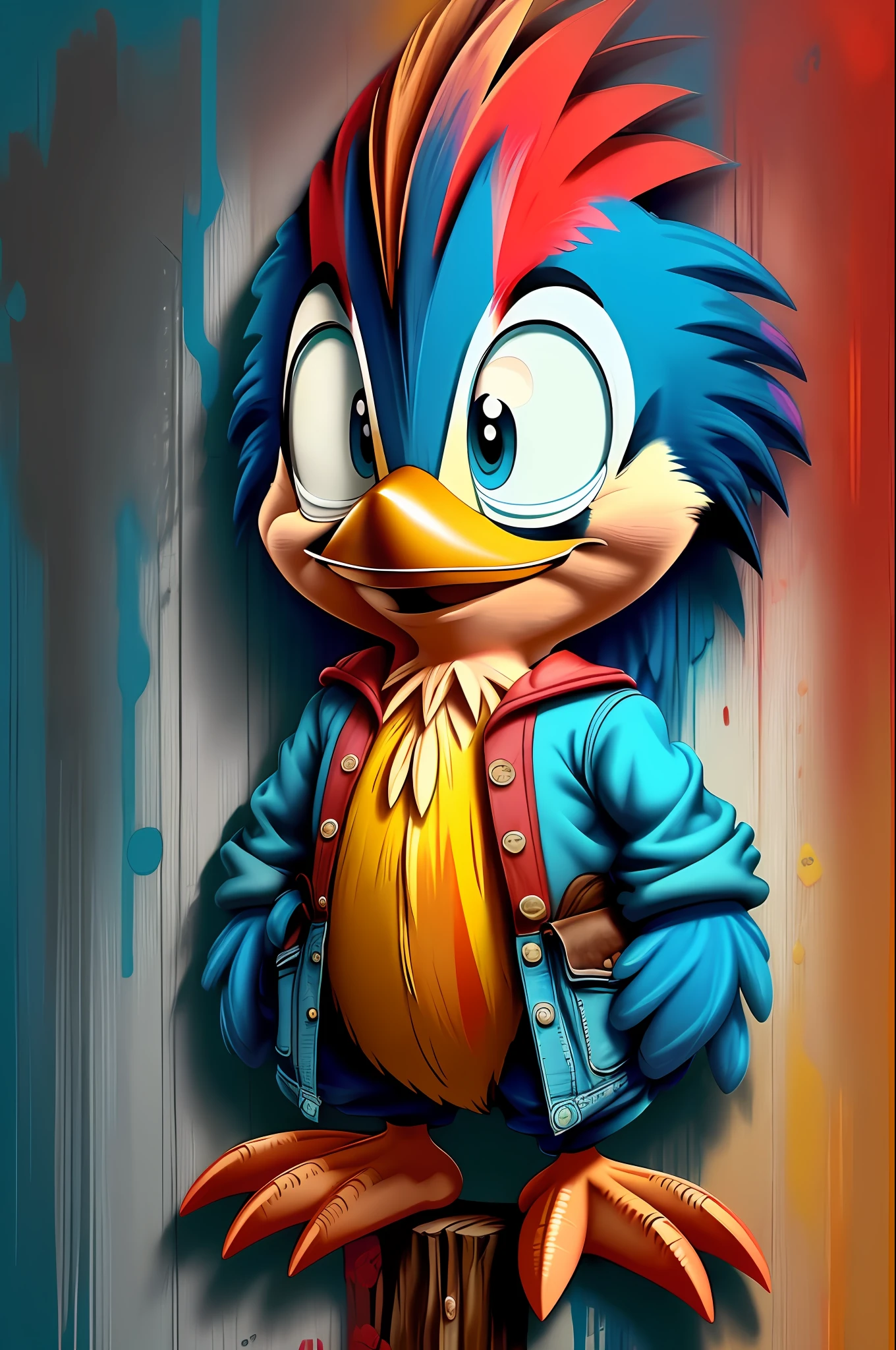 (Woody Woodpecker Character Bird), de (Walter Lantz) stylized identical to 1972 |)), acolchoamento ,multidimensional geometric wall PORTRAIT, arte, Chibi, Yang016K, lindo,(( Predominant red coloration ,azul e branco)) Primary works, qualidade superior, melhor qualidade, Arte Oficial, Beautiful and Aesthetic,), Eduardo Kobra acolchoamento ,multidimensional geometric wall PORTRAIT, arte, Chibo,detalhes