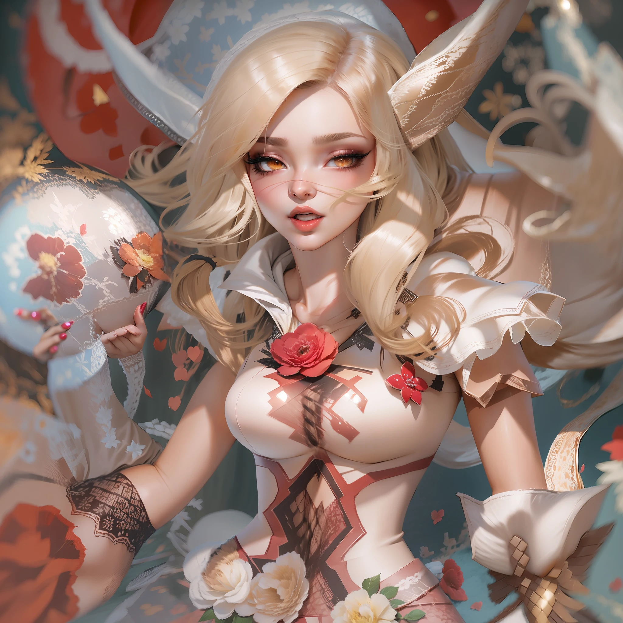 a close up of a 1 cartoon character holding a snowball, of a ramlethal valentine, elf girl, annie from league of legends, miss fortune, samira from league of legends, amy rose red dress, from league of legends, shining pink armor, krenz cushart and artgerm, from overwatch, elf girl wearing an flower suit, vivy, ((ecchi))
