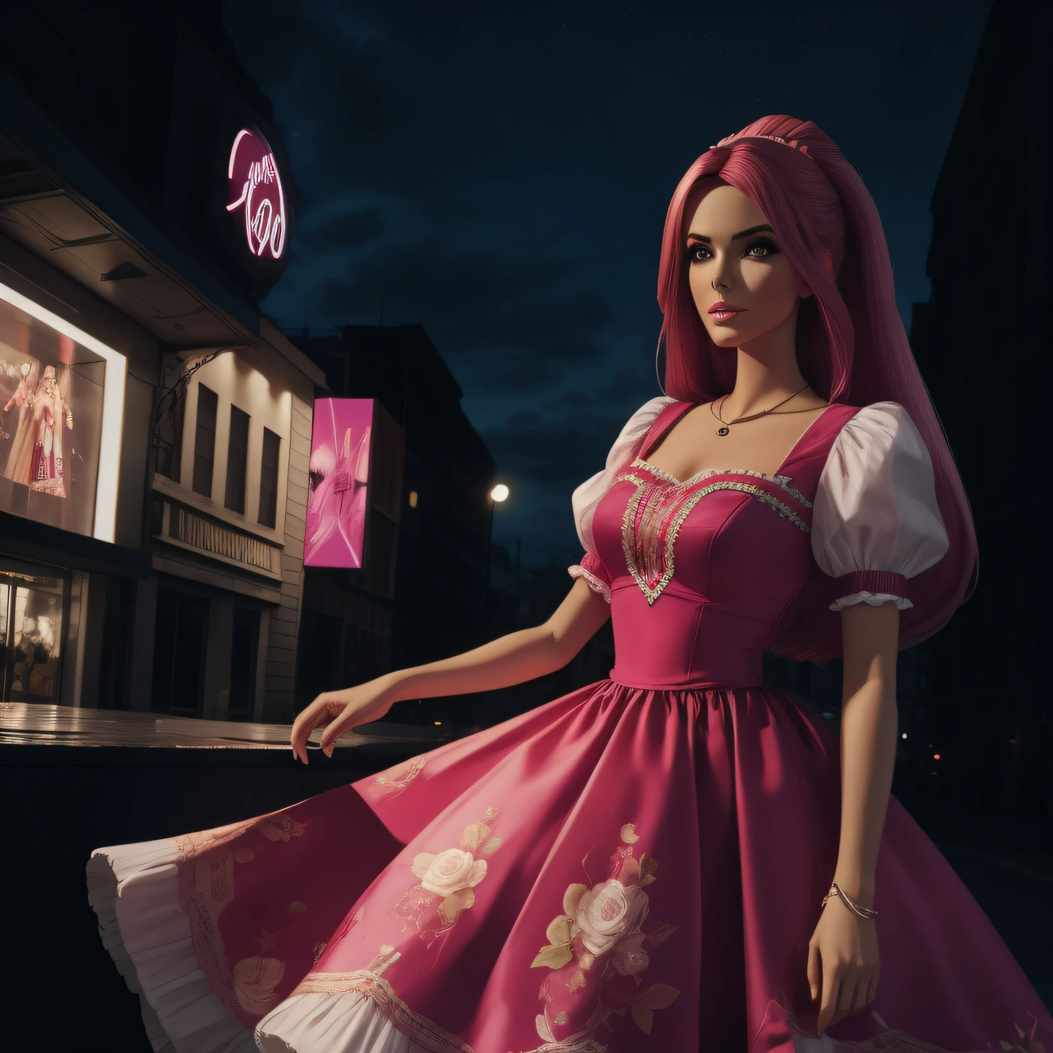 Boneca Barbie, rosa, cinema, filme, blusa, saia, illustration, colorida