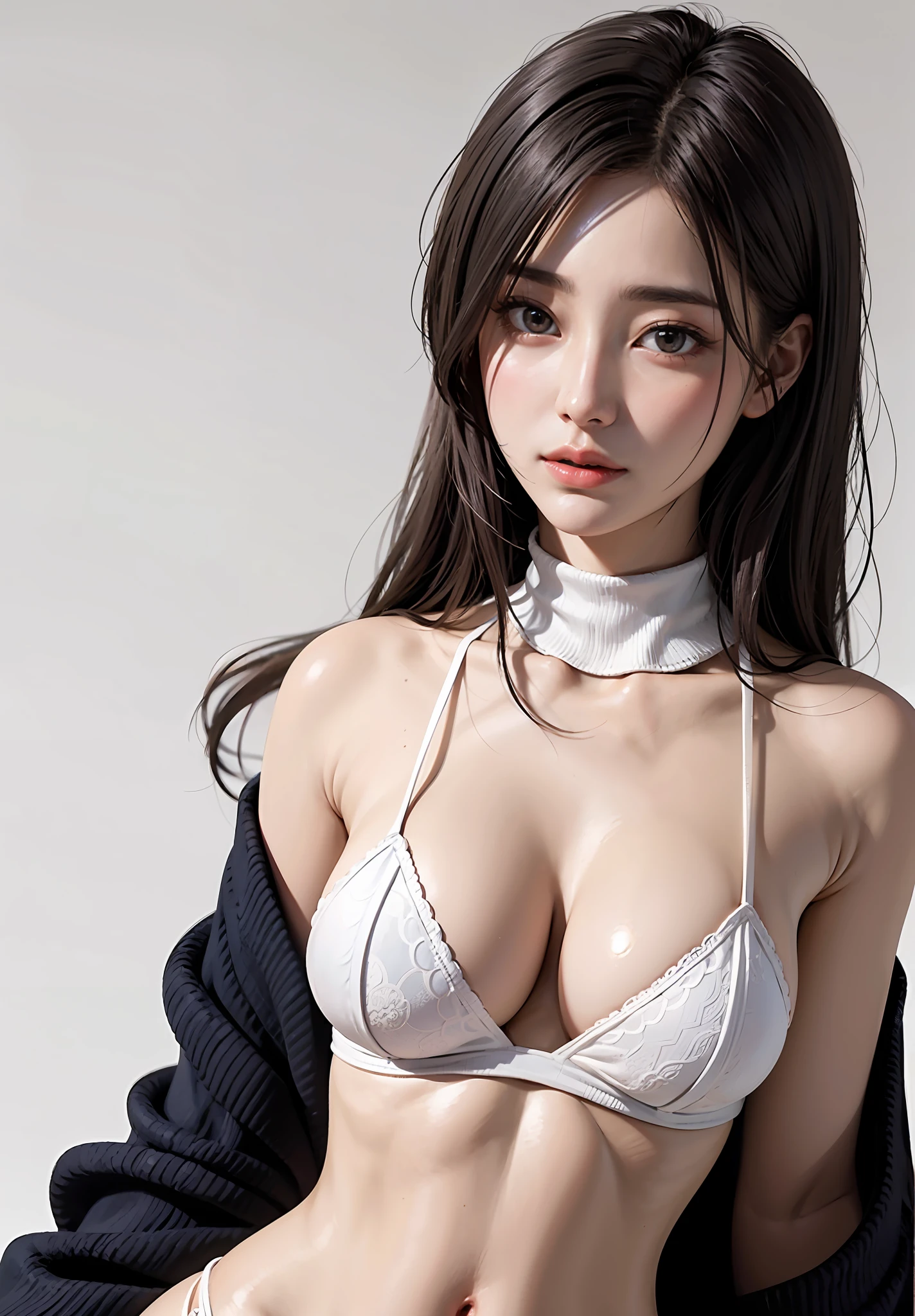 Pretty young ta、breasts indentation、cleavage of the breast、Super thick with a small waist、the areola is protruding、areola hollows、Realistic areola、large full breasts、Turtleneck sweater、doress、Hair with short bangs、Azure Lane Metamorphosis、真实感、Hyper-Realism、perfect hand、perfect fingers、perfect chest、perfect hair、face perfect、perfect bodies、(Really pure white blank background)