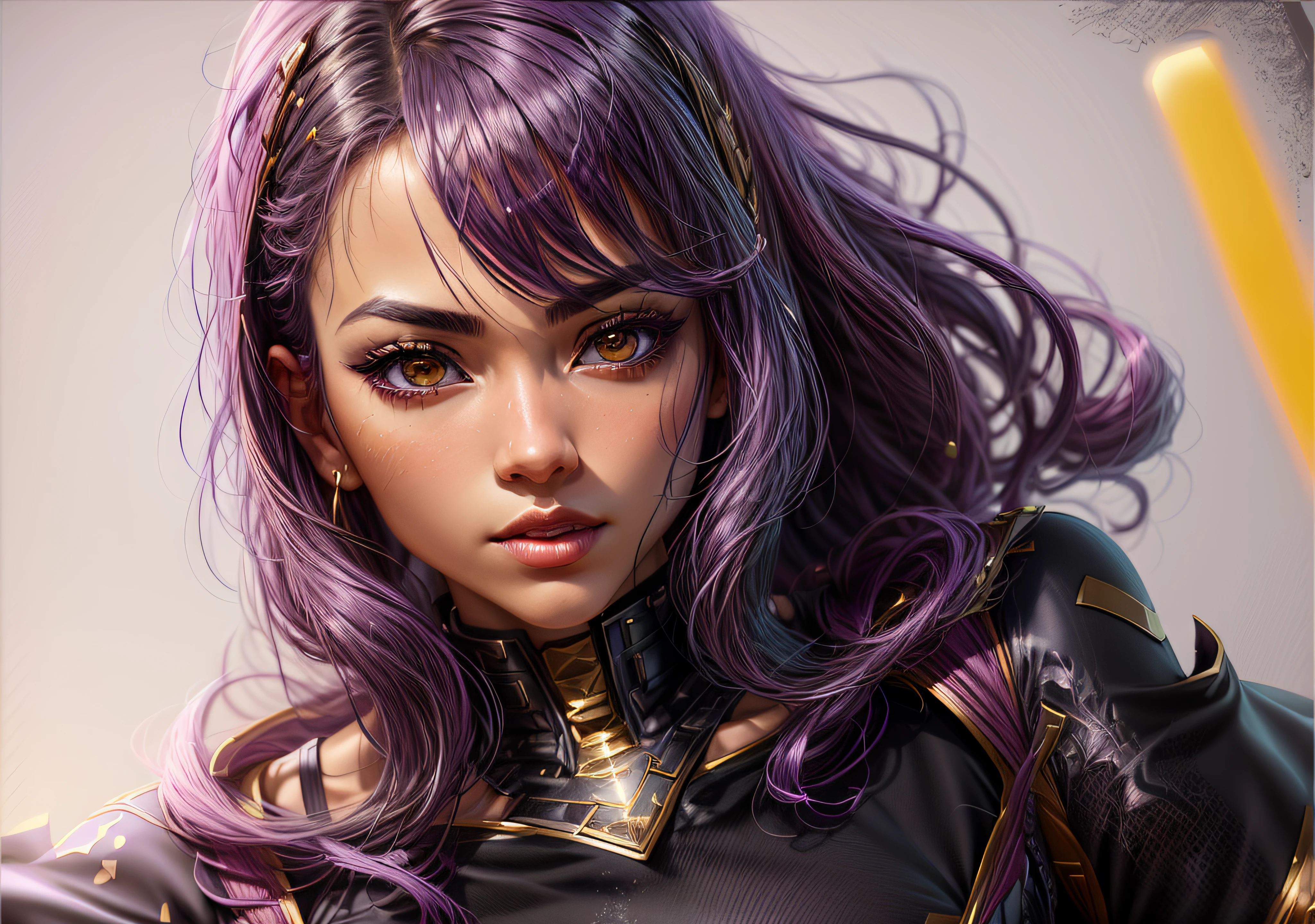 There is a woman with purple hair and a black top, Artgerm. High detail, Artgerm extremamente detalhado, Modelo IG | Artgerm, retrato Artgerm, Artgerm detalhado, Artgerm. anime illustration, Artgerm ; motor 3d unreal, Artgerm em ArtStation Pixiv