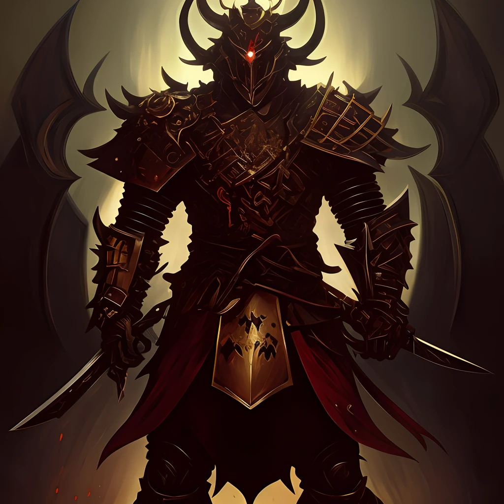 There is an image of a man in armor with a sword, demon armor, Demon Samurai, demon samurai warrior, cavaleiro do mal, symmetrical dieselpunk warrior, armadura escura, armadura de metal pesado, estilo gerald brom, arte conceitual digital diablo, Demon Lord, armadura de fantasia pesada, Samurai ciborgue, inspired by Kanō Hōgai, demon knight of death, red demon armor