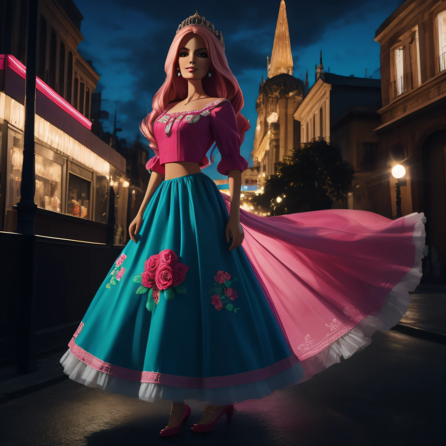 Boneca Barbie, rosa, cinema, filme, blusa, saia, illustration, colorida