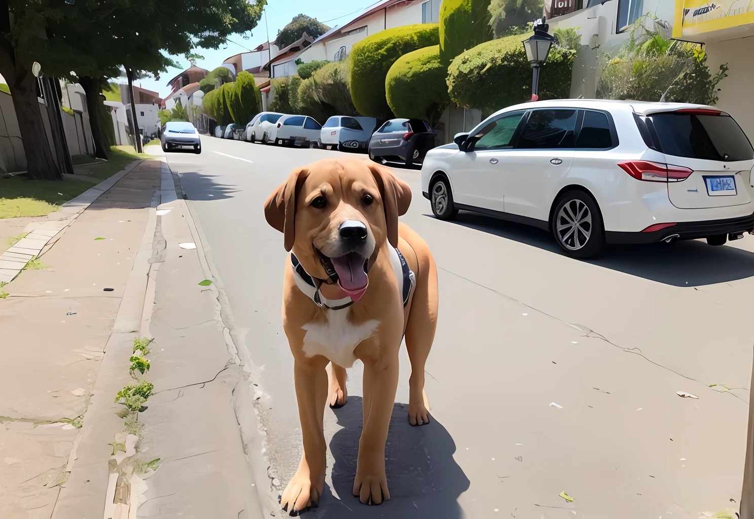 Um cachorro malhado andando de asa delta e fumando charuto enquanto fala no telefone.