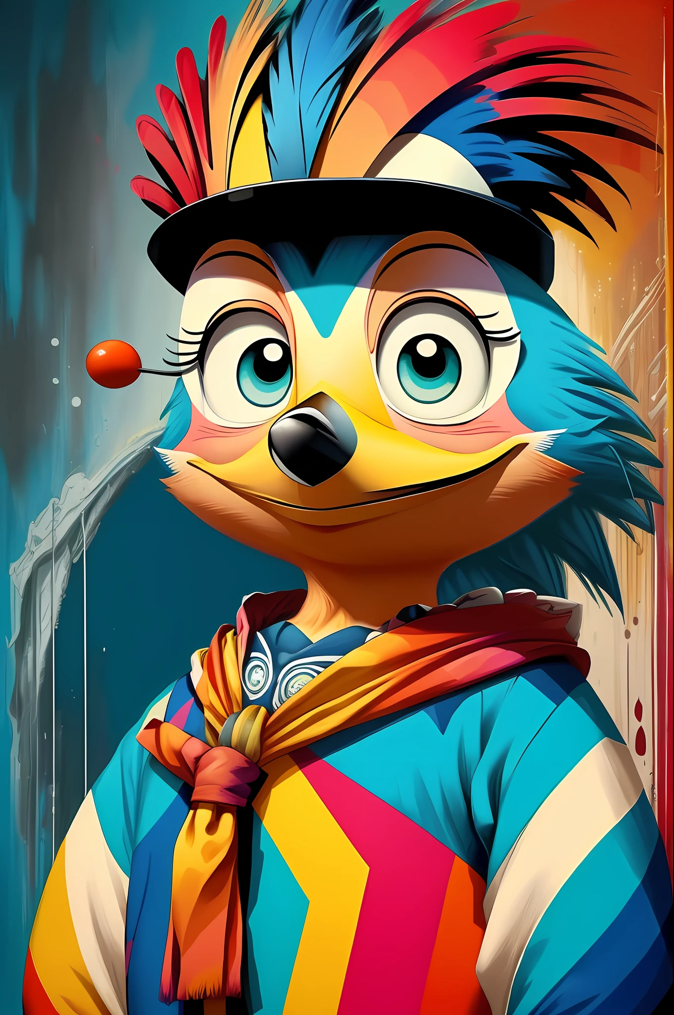 (Woody Woodpecker Character Bird), de (Walter Lantz) stylized identical to 1957 |)), acolchoamento ,multidimensional geometric wall PORTRAIT, arte, Chibi, Yang016K, lindo,(( Predominant red coloration ,azul e branco)) Primary works, qualidade superior, melhor qualidade, Arte Oficial, Beautiful and Aesthetic,), Eduardo Kobra acolchoamento ,multidimensional geometric wall PORTRAIT, arte, Chibo,detalhes