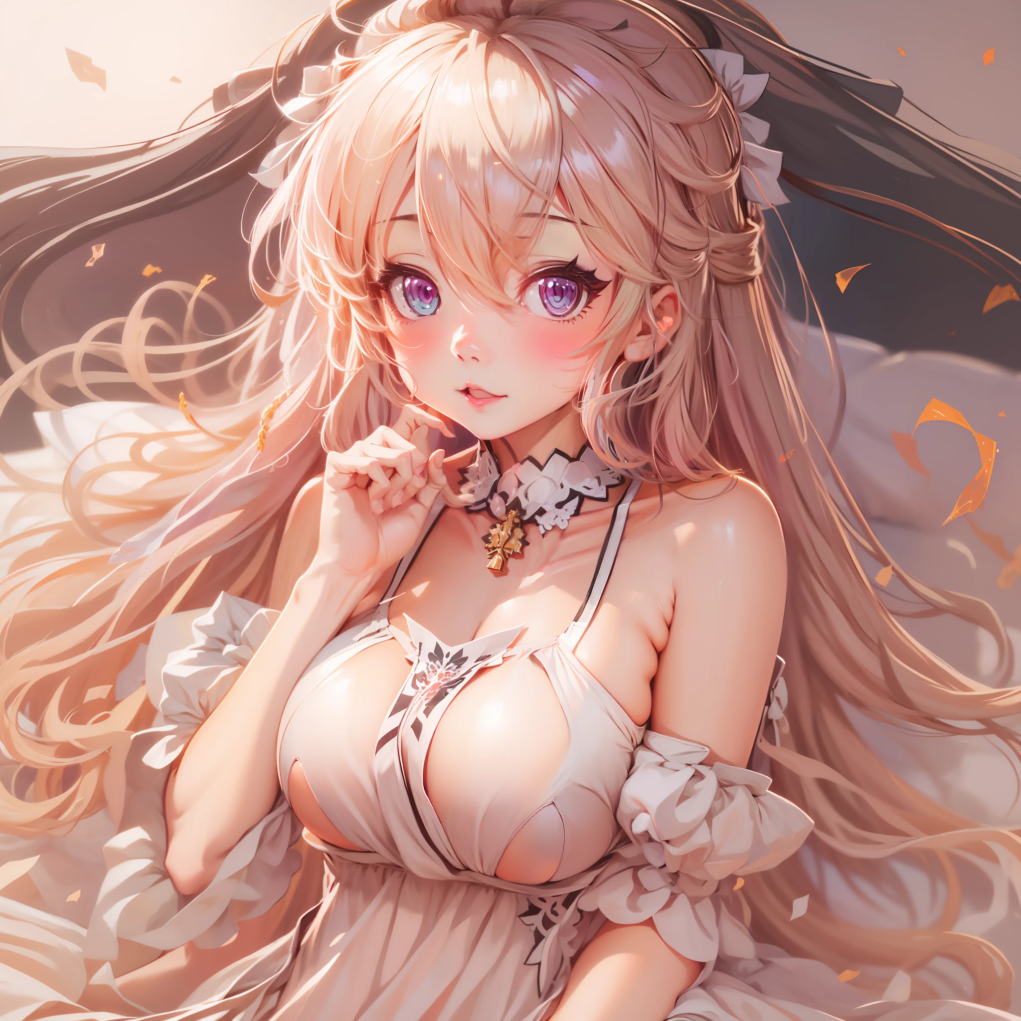 anime girl in pink dress laying on bed, in dress, hanayamata, splash art anime lolichi, anime goddess, seductive anime girl, shirabii, cute anime waifu in a nice dress, shoujo manga, ecchi anime style, epic light novel art cover, marisa kirisame, small curvy loli, ((i)) ((almost naked))