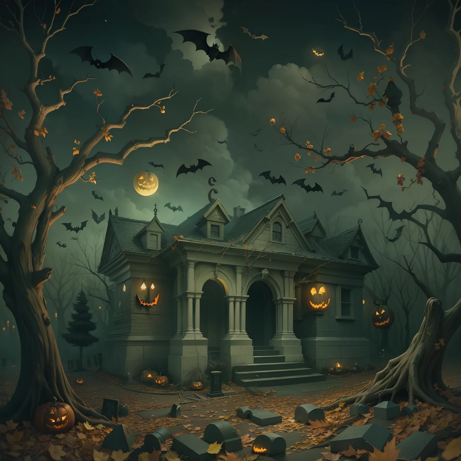 Halloween poster,the bats,borgar,burial site,Wilted branches