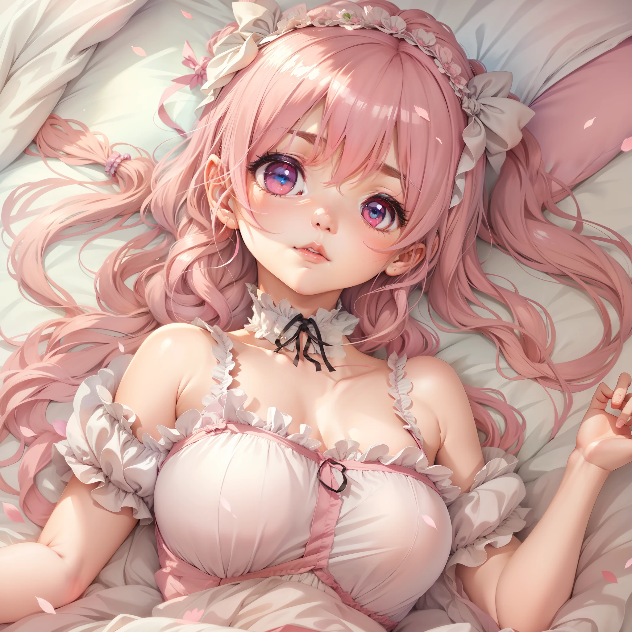 anime girl in pink dress laying on bed, **** in dress, hanayamata, splash art anime ****, ecchi, anime goddess, seductive anime girl, shirabii, cute anime waifu in a nice dress, shoujo manga, ecchi anime style, epic light novel art cover, marisa kirisame, small curvy ****, ((ecchi))