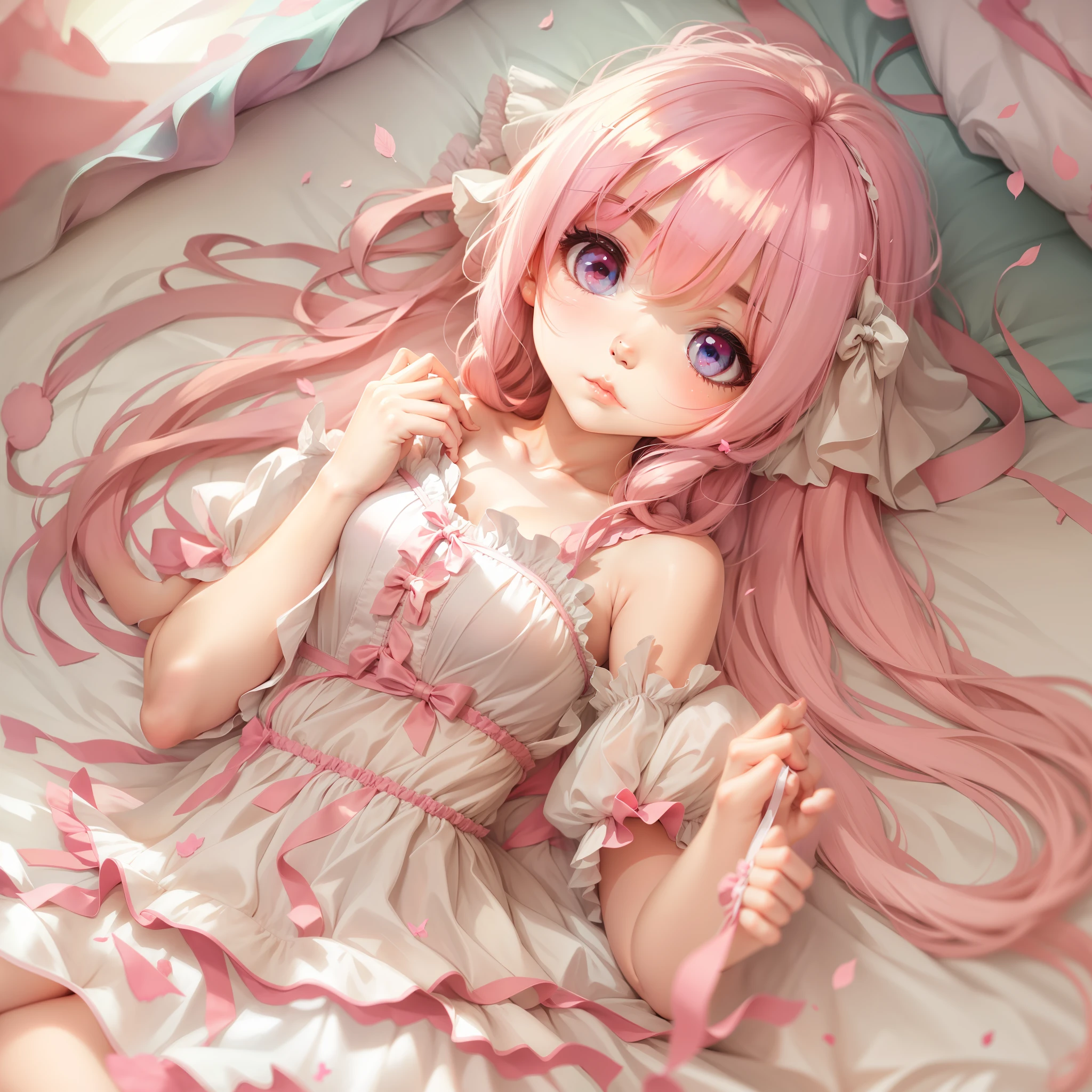 anime girl in pink dress laying on bed, loli in dress, hanayamata, splash art anime loli, ecchi, anime goddess, seductive anime girl, shirabii, cute anime waifu in a nice dress, shoujo manga, ecchi anime style, epic light novel art cover, marisa kirisame, small curvy loli, ((ecchi))