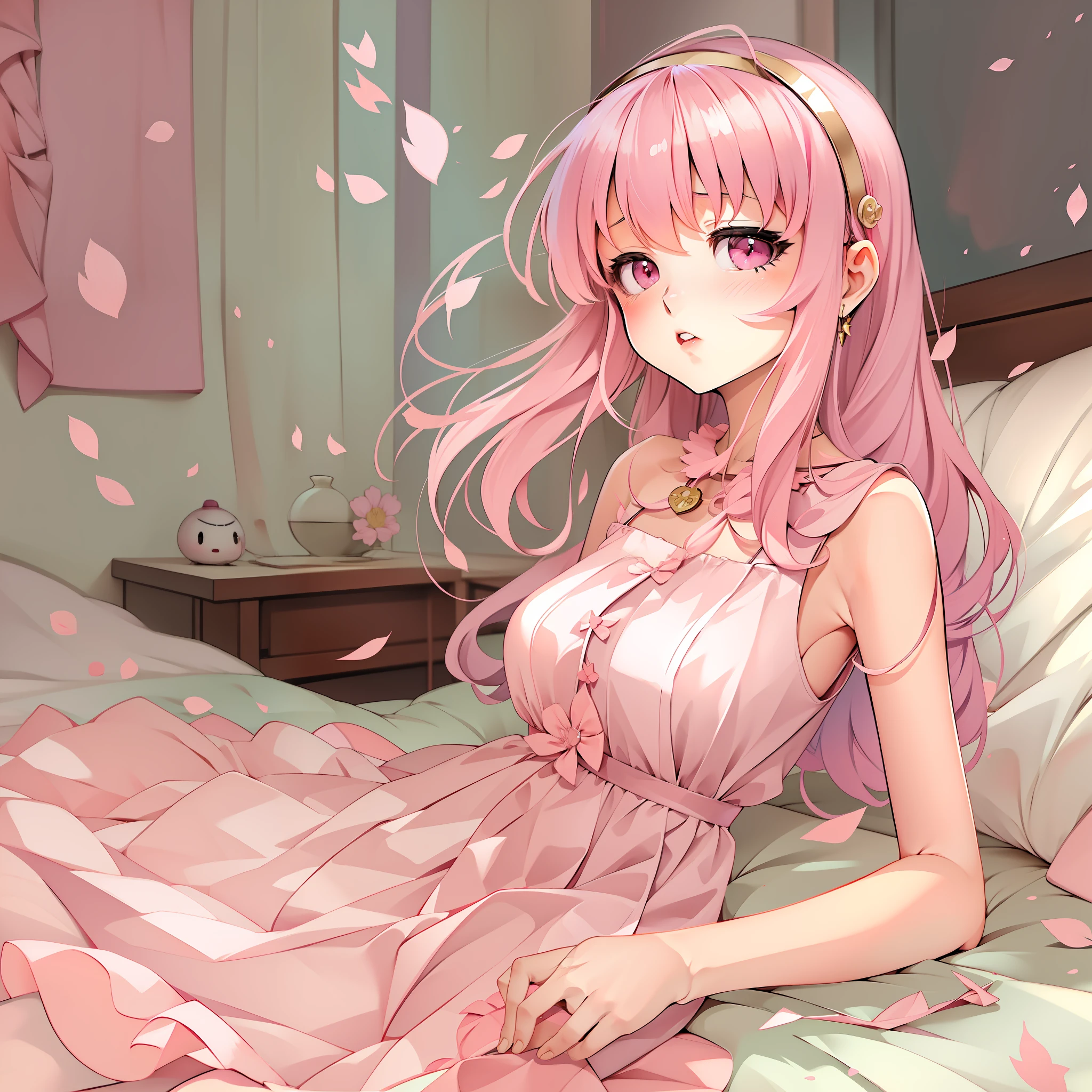 anime girl in pink dress laying on bed, loli in dress, hanayamata, splash art anime loli, ecchi, anime goddess, seductive anime girl, shirabii, cute anime waifu in a nice dress, shoujo manga, ecchi anime style, epic light novel art cover, marisa kirisame, small curvy loli, ((ecchi))