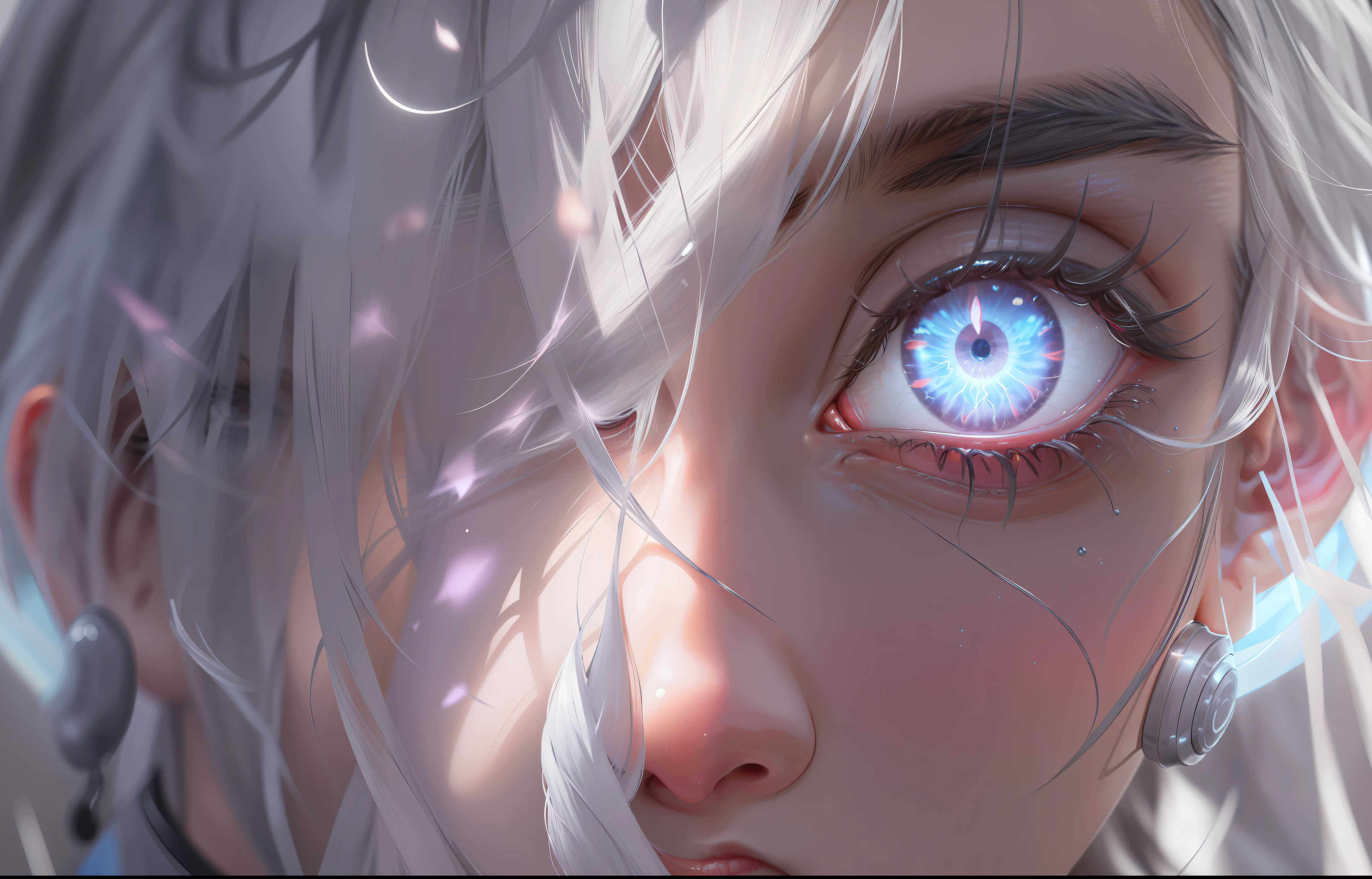 grey hair, rolling eyes, depth of field, cinematic lighting, glowing light, UHD, highres, best quality, 1080P, high quality, high details, textured skin, anatomically correct, ccurate
