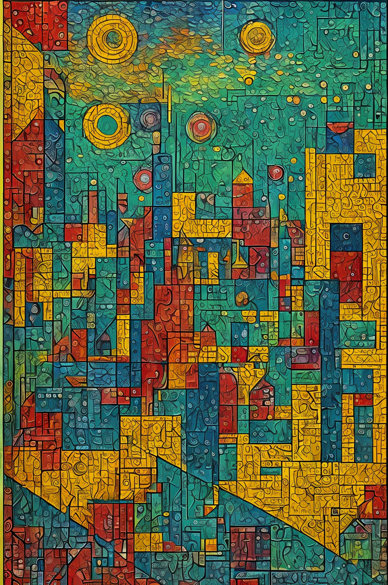 Fantasy Surrealism, Abstract Landscape - Face Fusion, in the style of Vincent van Gogh and Johannes Vermeer and Paul Klee and Bernard Buffet, vibrant interplay of light and shadow, hyperrealism, psychedelic pop art pointillism, Ascii, Textured repeating patterns, bold use of negative space --auto --s2