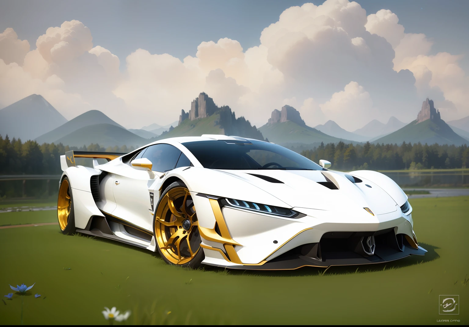 New kind of design concept some call weird, Photo realistic future supercar design by Leonardo DaVinci, Masterpiece, Scandinavian Design, low styling with starry headlights in black and gold patterns with lilies, side view portrait, 20k resolution concept art portrait by Leonardo DaVinci, Artgerm, WLOP, Alphonse Mucha, Giuseppe Arcimboldo, intricate details, highly detailed;, dynamic lighting hyperdetailed intricately detailed, filagree, DaVinci knots, Splash art trending on Artstation triadic colors Unreal Engine 5 volumetric lighting, whole car intertwined body panels, overlay. --auto