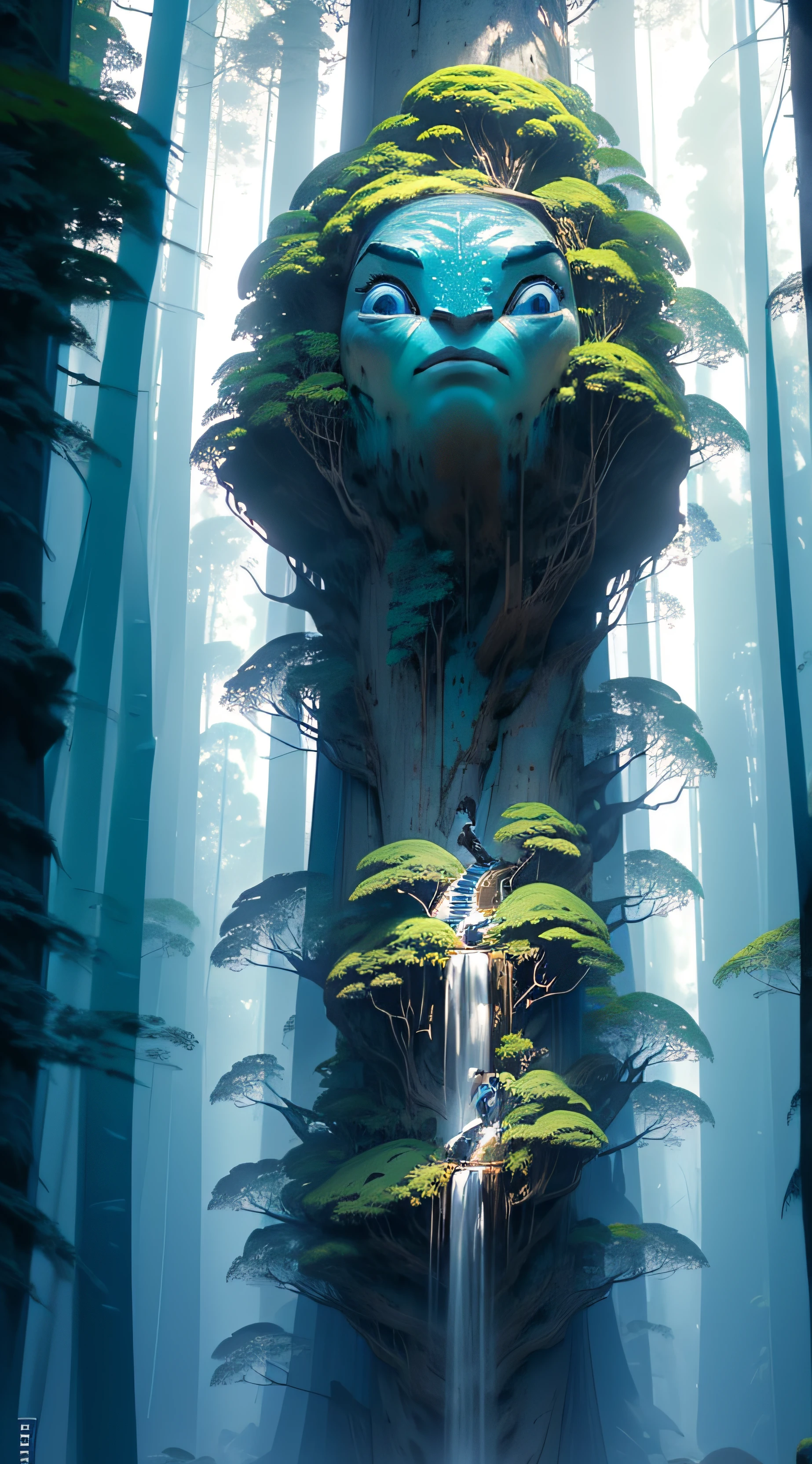 Crie uma cena de planeta como filme avatar, pedras flutuantes, Waters, Florestas com cores florescentes, plantas com cores florescentes, birds, giant trees, blue skies, nuvem, cores vibrantes, vivid colors, MUNDO ESPIRITUAL, Encantado, fantasia, Magic