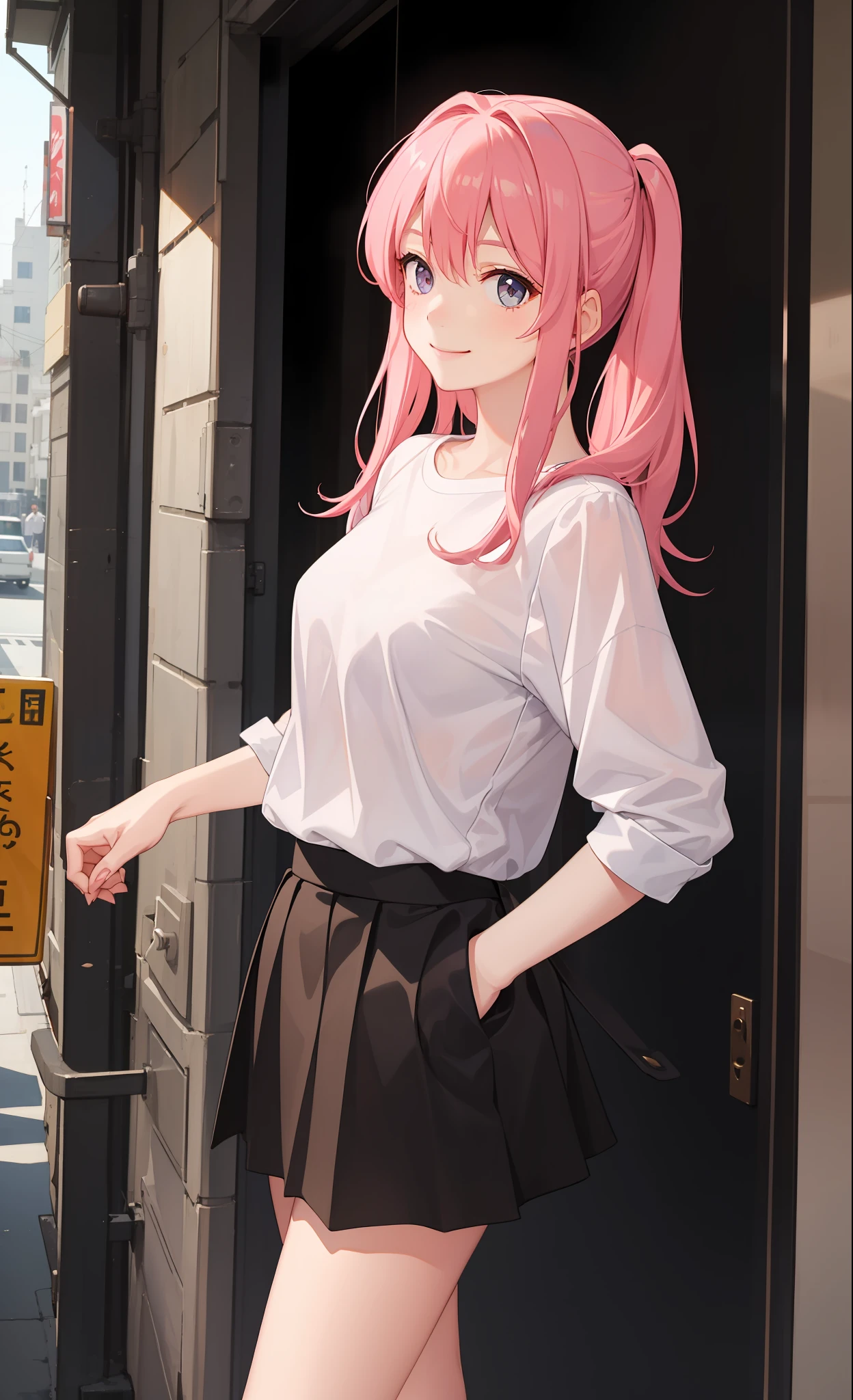 1girl in、A smile、The shirt、skirt by the、（small tits）Chilarism、movement、A delightful、sano、Pink hair、