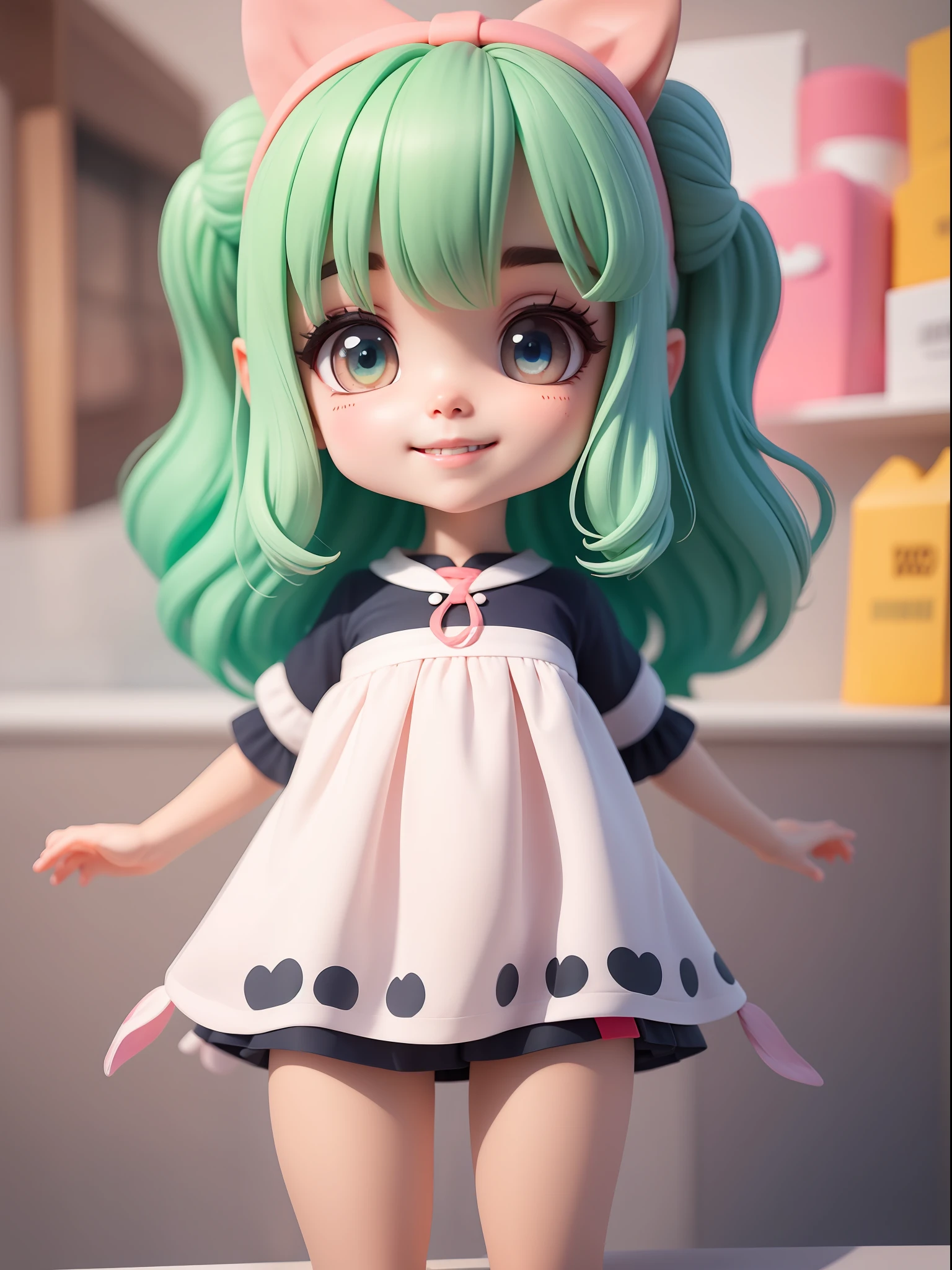 (obra-prima), (melhor qualidade), (super detalhado), (corpo inteiro: 1.2), 1 , chibi, bonito, sorriso, fundo incolor, vestido, blush, : 3, cabelo longo, blurry, cabelo rosa escuro, adesivos de blush, franja, (belo rosto detalhado), (belos olhos detalhados), corpo inteiro,