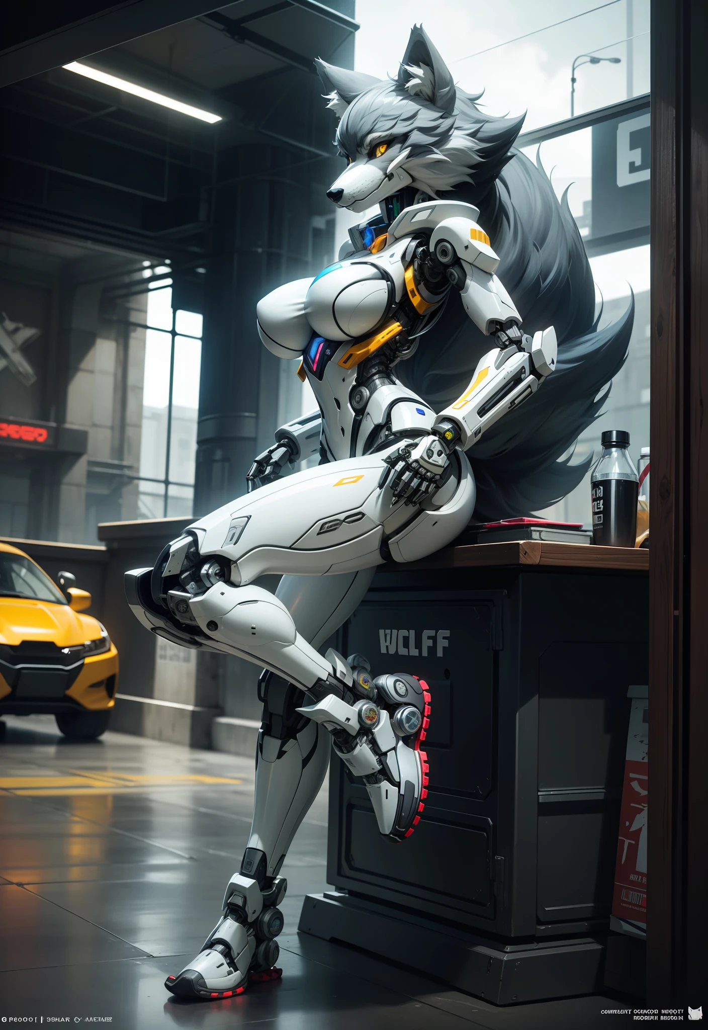 ((Solo)),((Furry)),((e621)),((Furry robotic wolf)),((Wolf robot girl)))，Made of metal，（cyborg people：1.1），（[coda|Line of detail]：1.3），（complexdetails），hdr，（complexdetails，Hyper-detailing：1.2），cinema shot，tmasterpiece，best qualtiy，A high resolution，Vaginal foreign body penetration，at centre,Robot feet，((Mechanical sneakers))， droid，Tight underwear，(robotjoints)，(Robot briefs)，Cool robot feet,robot leg,(Cyborg footwear)，((Robotic footwear)) ,(((Robotic breasts))),(((droid))),(((Robot full-body sexual suggestion)))，((((Large breasts with metal ))))