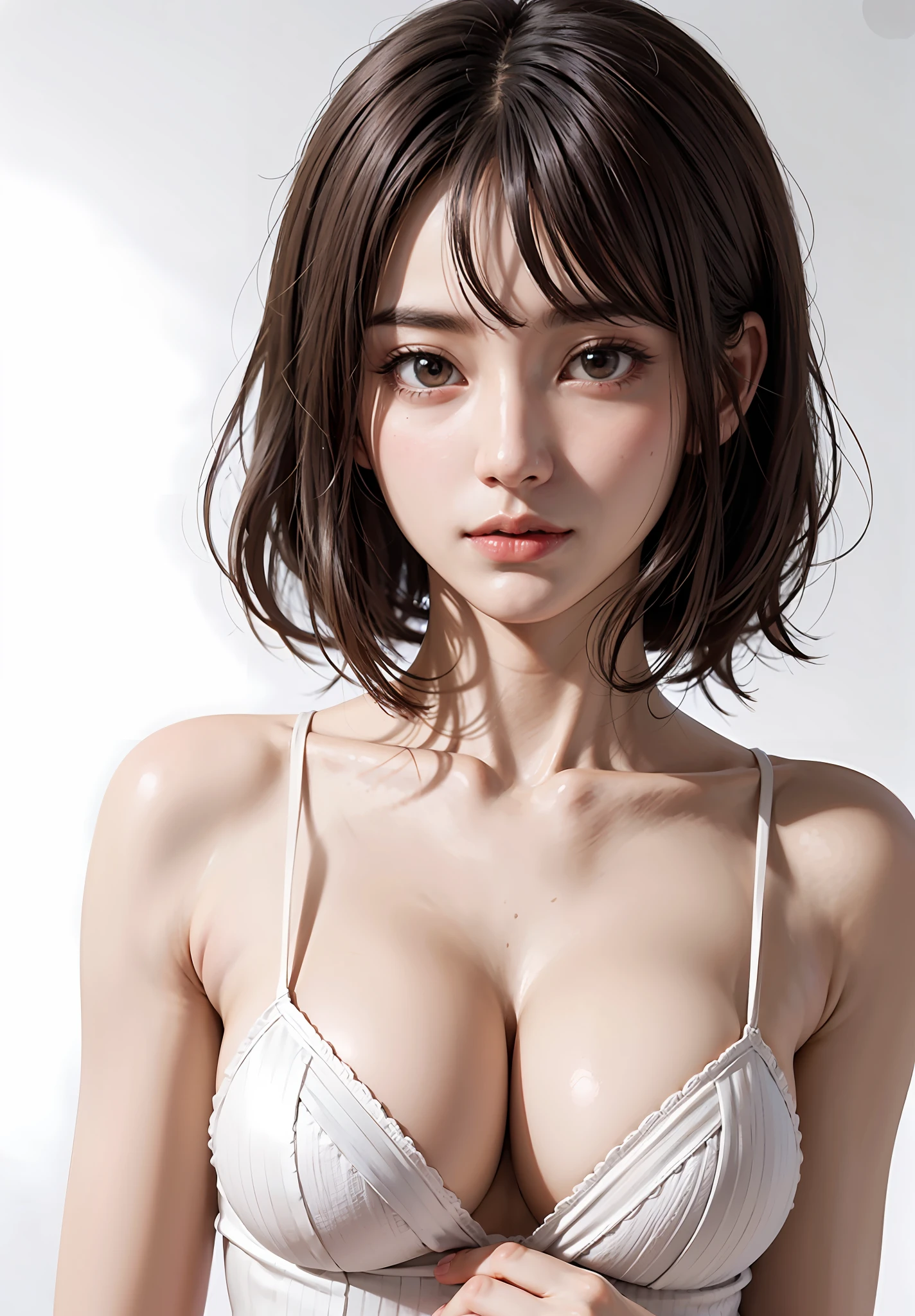 Cute young ta、breasts indentation、cleavage of the breast、Super thick with a small waist、the areola is protruding、areola hollows、Realistic areola、large full breasts、Turtleneck sweater、doress、short hair with bangs、Shorthair、Azure Lane Metamorphosis、真实感、Hyper-Realism、perfect hand、Perfect fingers、perfect chest、perfect hair、Cute young Lolireasts indentation、cleavage of the breast、Super thick with a small waist、the areola is protruding、areola hollows、Realistic areola、large full breasts、Turtleneck sweater、doress、short bangs hair、Azure Lane Metamorphosis、真实感、Hyper-Realism、perfect hand、Perfect fingers、perfect chest、perfect hair、face perfect、perfect bodies、(Really pure white blank background)、(Look firmly at the camera、Hair fluttering in the wind just a little bit)Face、perfect bodies、(Really pure white blank background)、Highlights in the eyes、Light brown eyes、long neck、