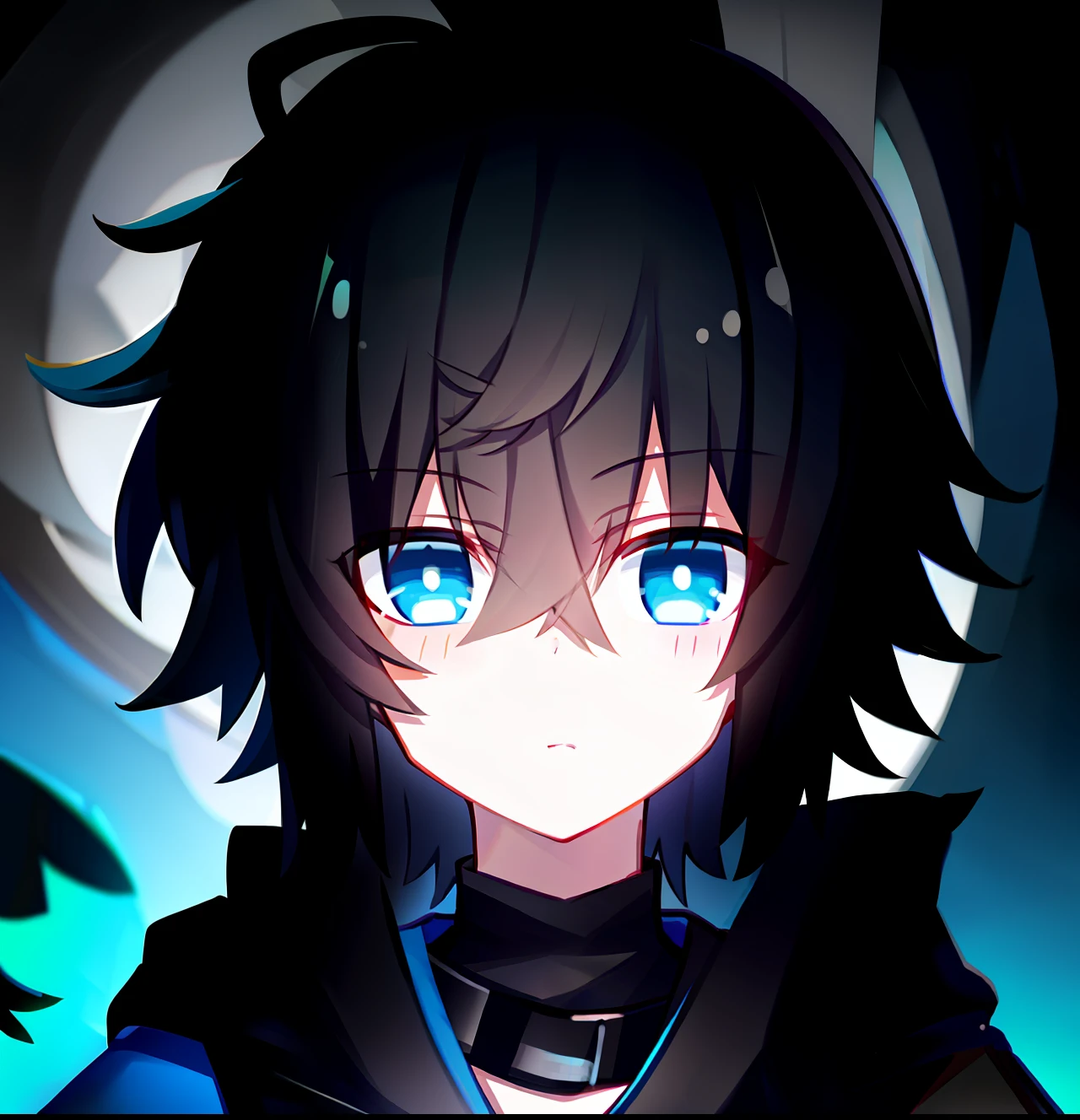 Black color super short hair and blue eyes boy