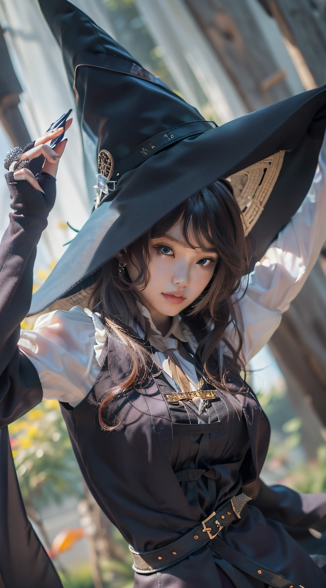 sexy witch, ((wear Witch Hat)), ((Asian girl)), ((Best quality, 8k, Masterpiece :1.3)), pretty woman, 1girl, (firm abs, slender figure :1.1), lustful, ultra-detailed face, detailed lips, detailed eyes, double eyelid, ((Top Quality, 16k, Masterpiece: 1.3)),
