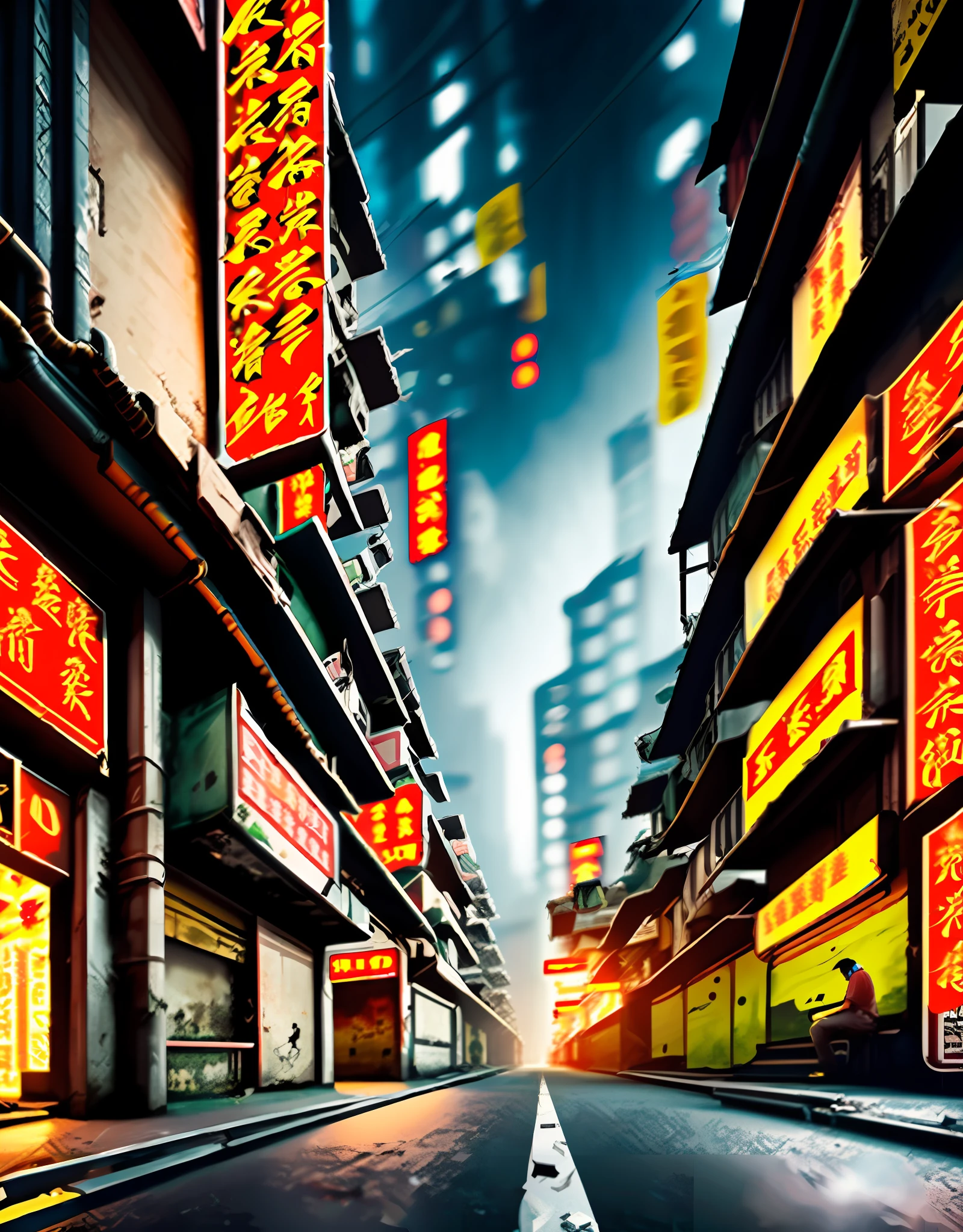8k, masterpiece:1.2, Kowloon Walled City, overcrowded city levels, balconies, air conditioners, gloomy mood, lots of colors, hyper realistic, mysterious lighting, oversaturated, pipes, wires, utility mechanisms, blur vibes, _as 16:9