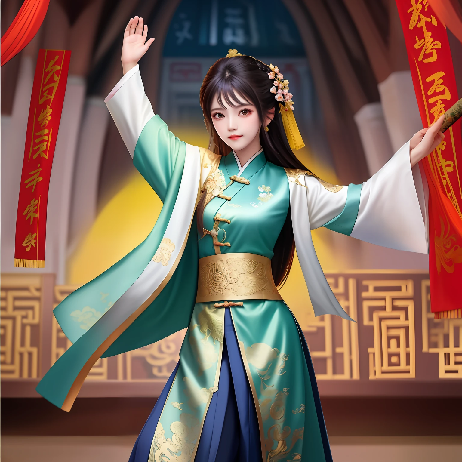 Monge budista em Postura dd Kung Fu com roupa tradicional chinesa, lua ao fundo com templo shaplim