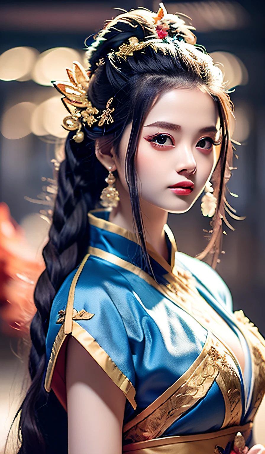 top-quality、masterpiece、hight resolution、Wuxi 1girl、(gold Chinese dress)、(((Super beautiful face)))、Super beautiful eyes、Super beautiful hair、((cleavage of the breast))、((exposed breast))、((Sexy cleavage、very highly detailed breasts))、