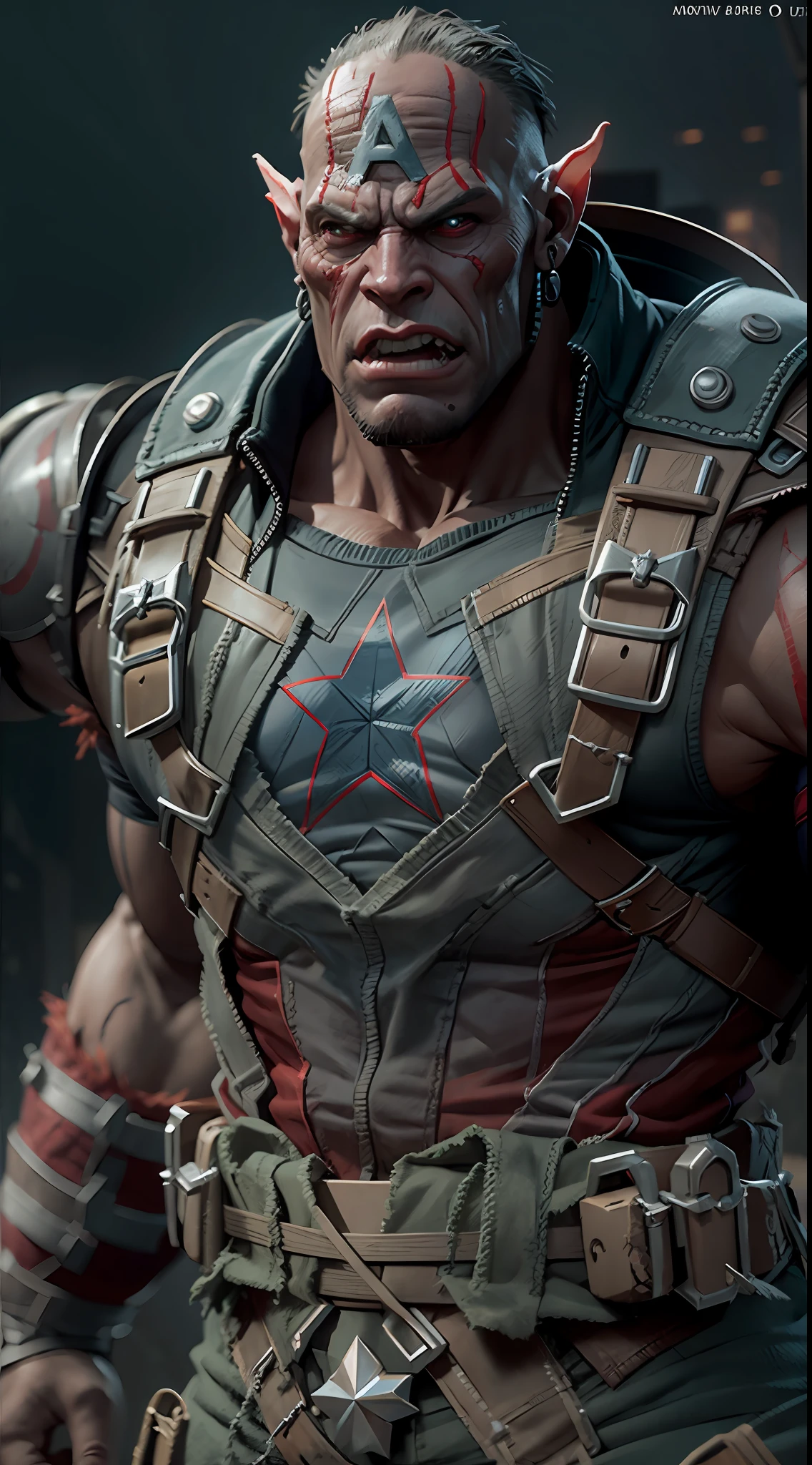 captain america become orc, octane render, unreal engine, highly detailed, intricate