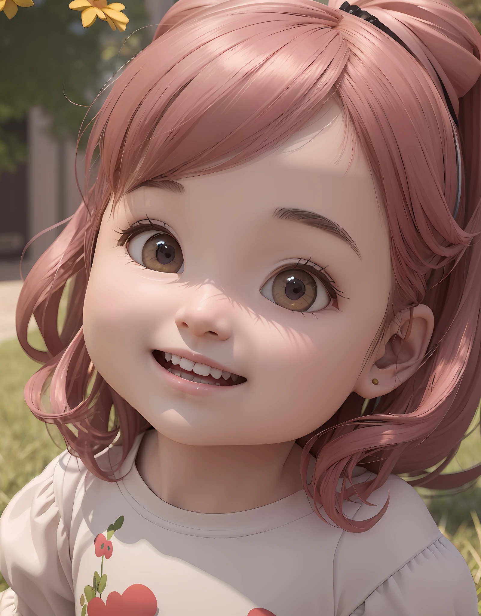 There's a girl with pink hair and a white shirt, kawaii retrato realista, painting digital adorable, arte digital detalhada bonito, render de uma menina anime 3d bonito, arte cg anime suave, arte de anime digital detalhada, Estilo anime 3D realista, photorealistic anime girl rendering, bonito 3 d render, Personagem de close up, Arte infantil em Artstation