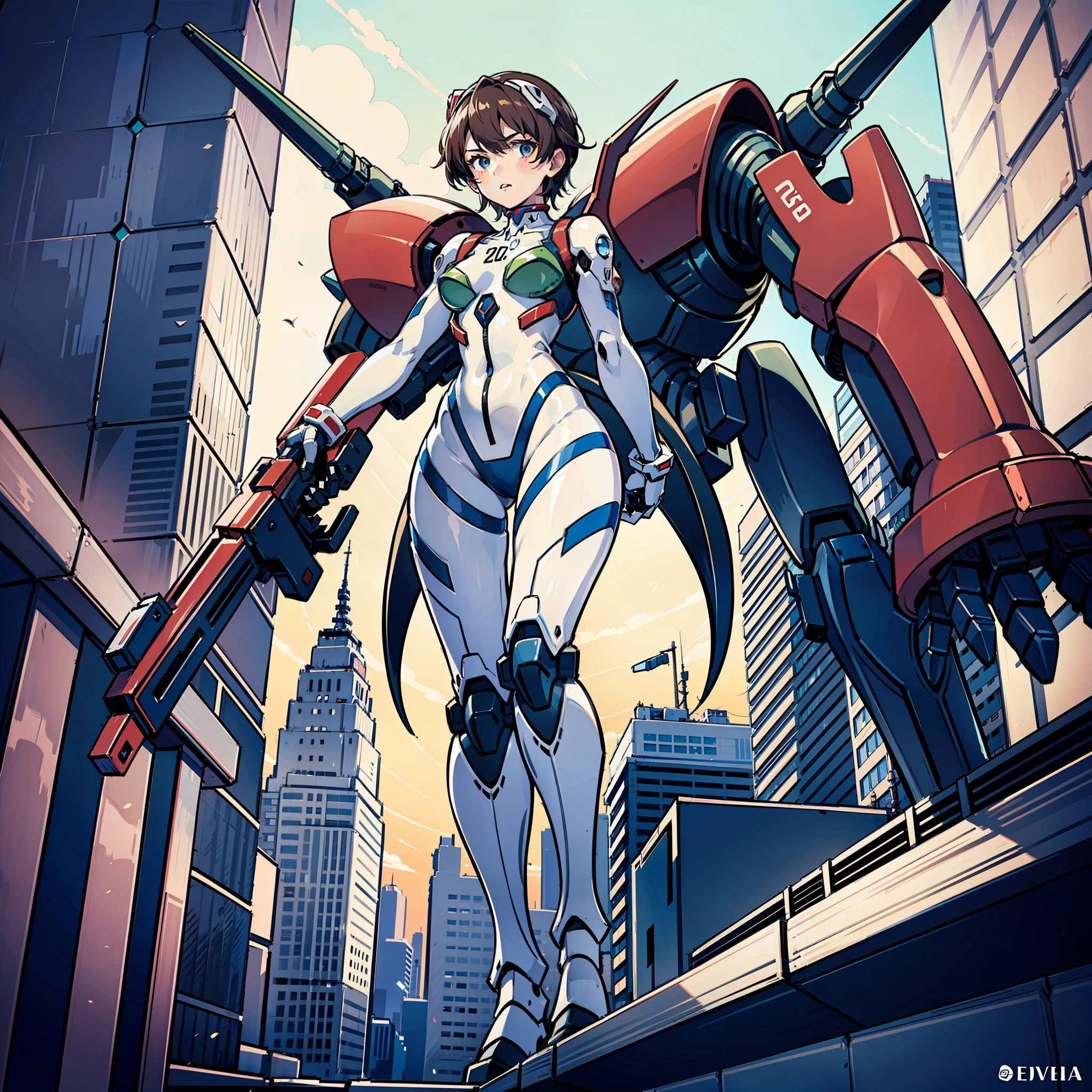 potrait of armored mecha girl, in the city of light, evangelion, best quality, high quality