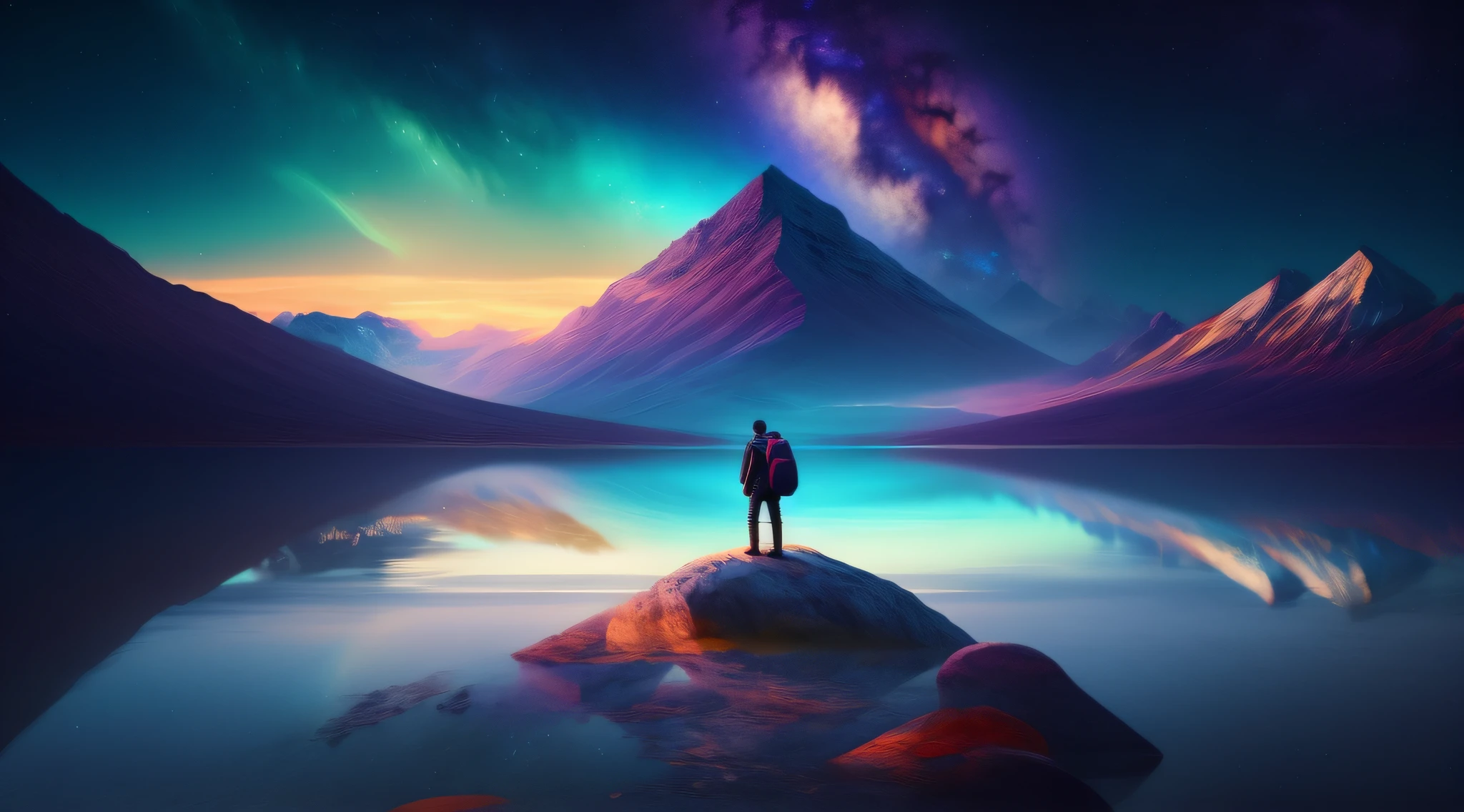 Arafed man standing on a rock looking at the dawn hole, Arte bonita UHD 4K, 8k arte impressionante, 8k hd papel de parede arte digital, papel de parede 4K, papel de parede 4k, Papel de parede vertical 4k, Papel de parede vertical 4K, HQ 4K papel de parede do telefone, Papel de parede 8K, Papel de parede 8K, Arte digital altamente detalhada em 4k