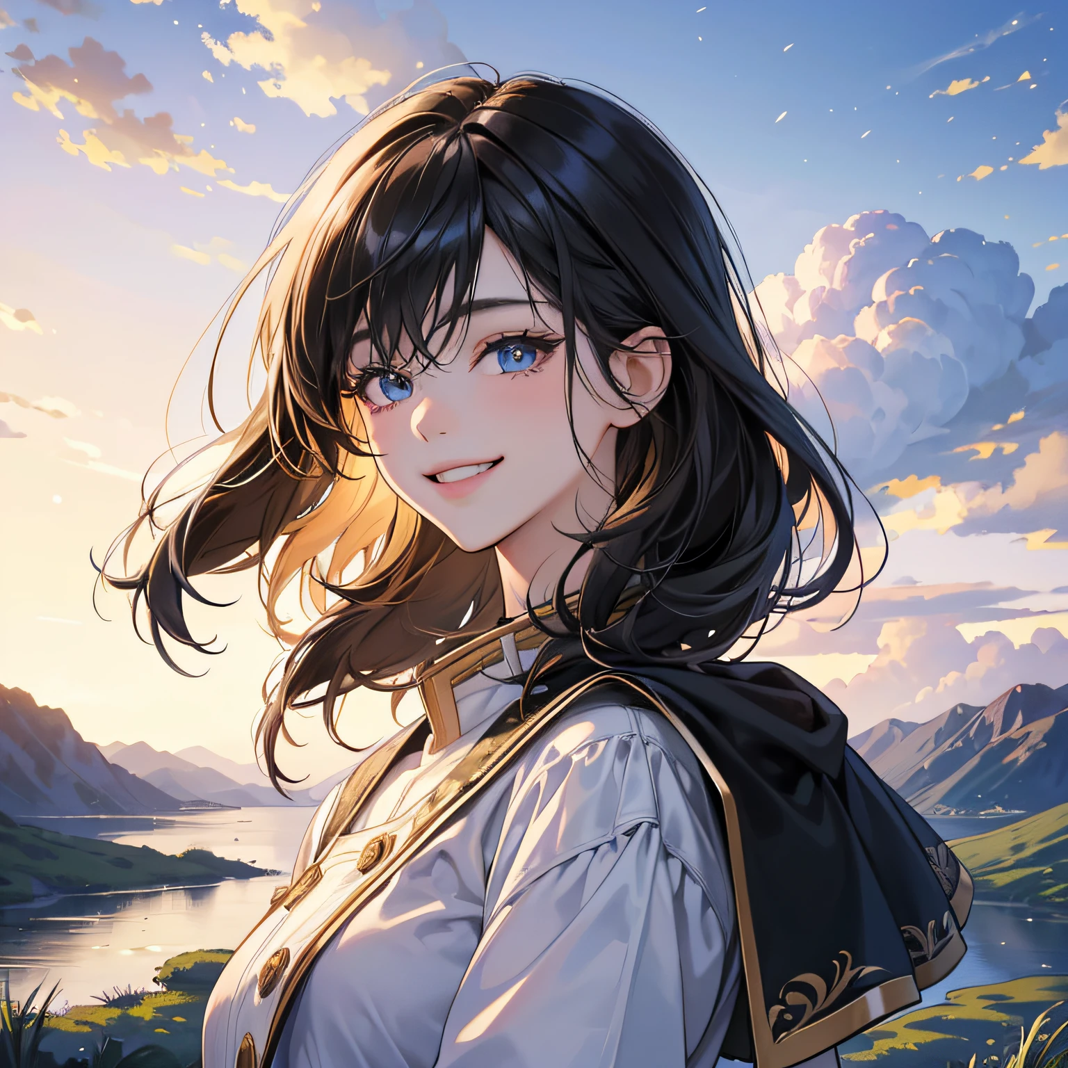 (in 8K、top-quality、masterpiece:1.2)、1人の女性、(Smiling smile:1.1)、beautidful eyes、Valley、The upper part of the body、shorth hair、Like a boy 、Quirk hair --auto