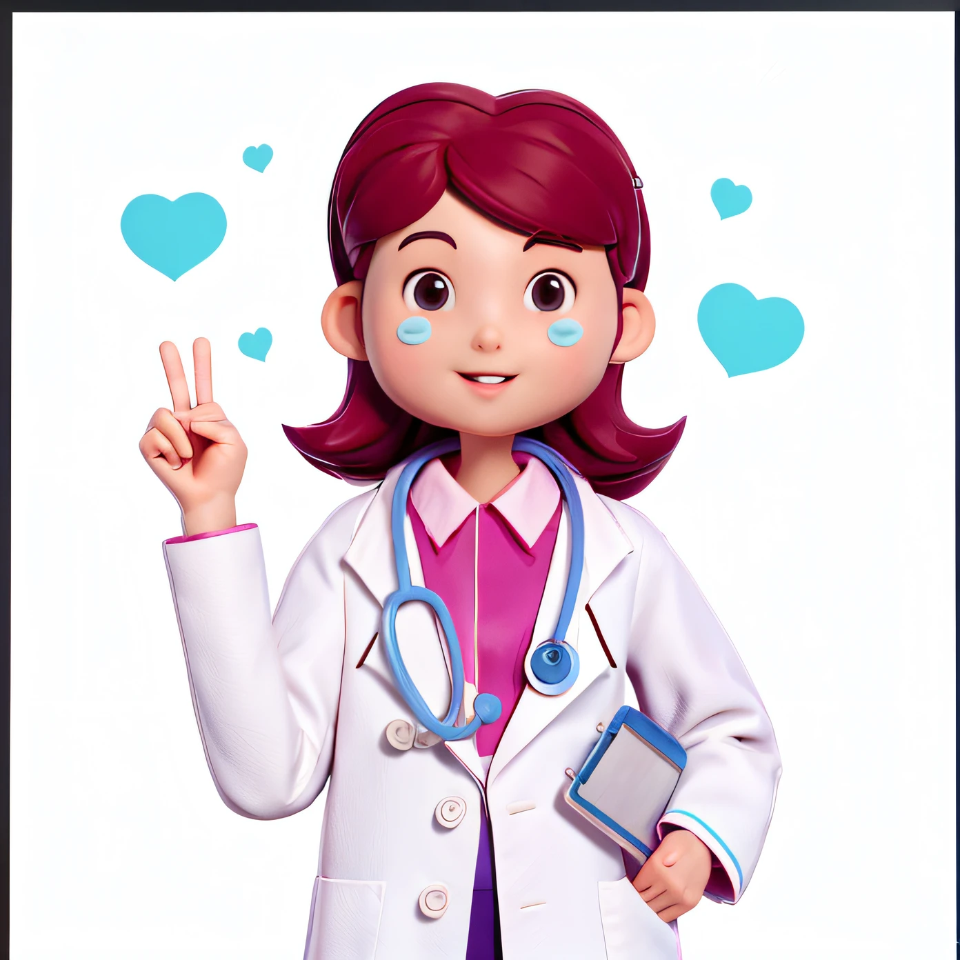 Cartoon doctor makes peace sign with his hand, with a stethoscope, wearing lab coat and a blouse, doctor, the doctor, Wearing a lab coat, With a lab coat, (doctor), Wearing a lab coat, portrait of a female pathologist, healthcare worker, Wearing a lab coat, wearing lab coat and glasses, medical image, White coat, nurse girl