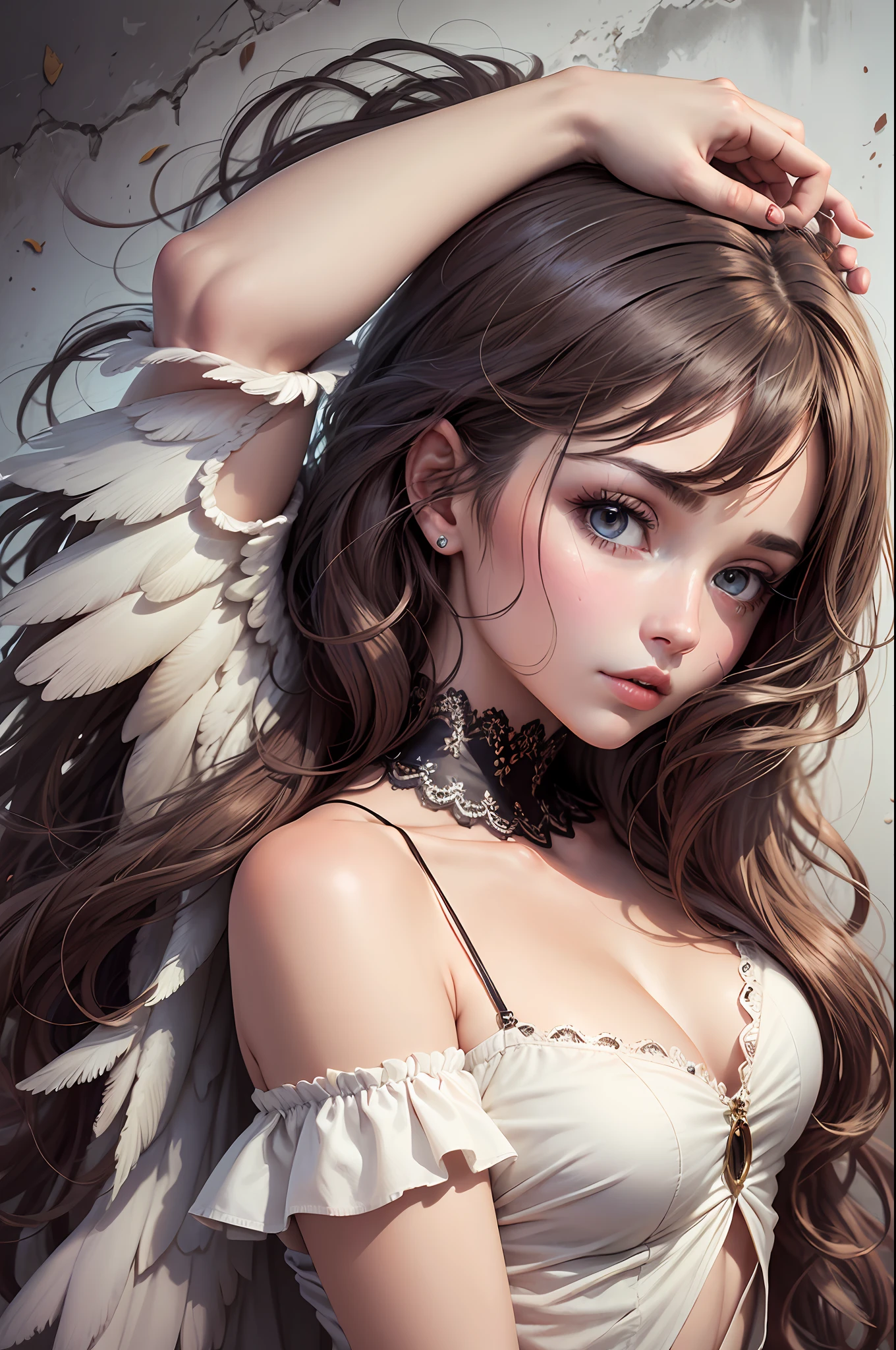 beautiful and gorgeous young girl fallen angel, messy hair, --auto --s2