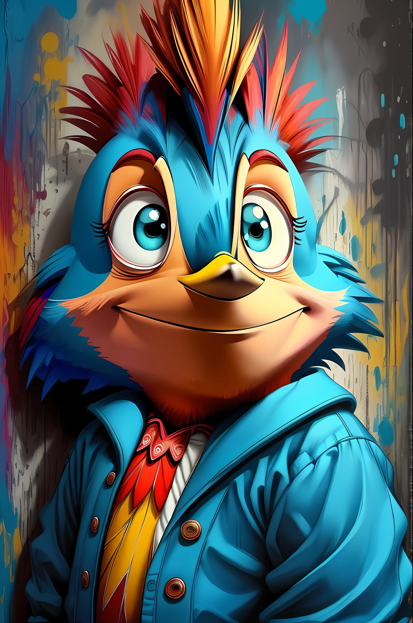 (Woody Woodpecker Character Bird), de (Walter Lantz) stylized identical to 1957 |)), acolchoamento ,multidimensional geometric wall PORTRAIT, arte, Chibi, Yang016K, lindo,(( Predominant red coloration ,azul e branco)) Primary works, qualidade superior, melhor qualidade, Arte Oficial, Beautiful and Aesthetic,), Eduardo Kobra acolchoamento ,multidimensional geometric wall PORTRAIT, arte, Chibo,detalhes