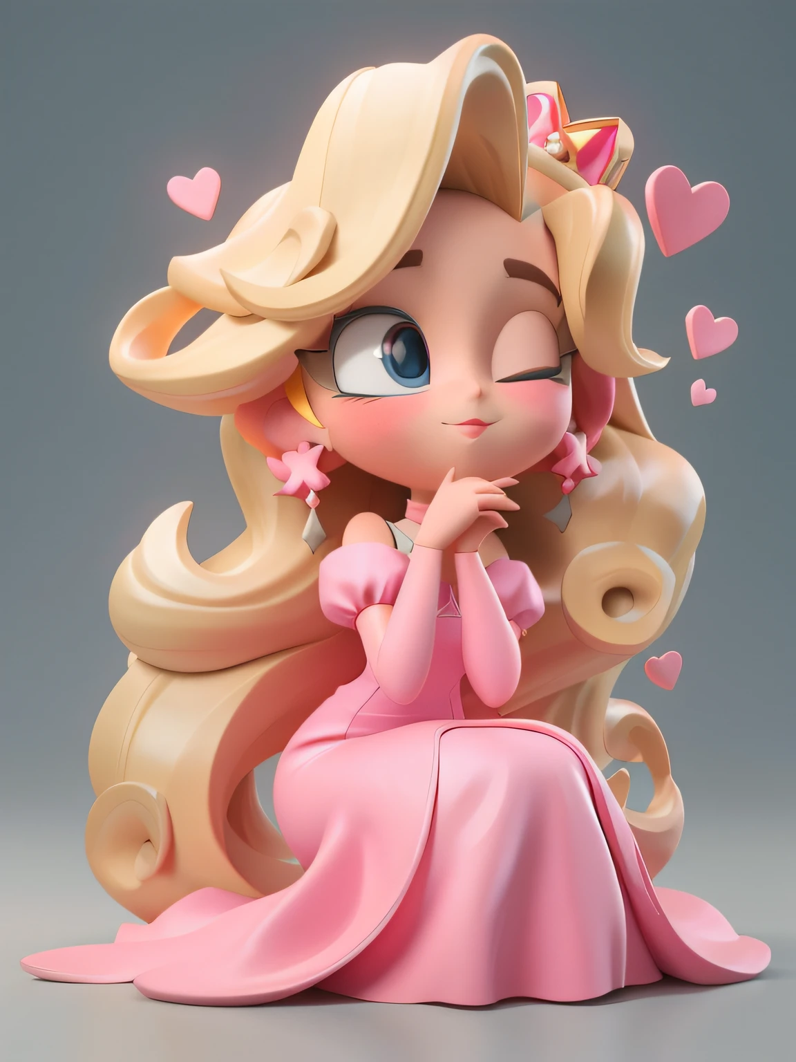 There is a small doll with a pink dress and a heart-shaped crown, bonito 3 d render, painting digital adorable, 3 d render stylized, arte digital detalhada bonito, personagem bonito dos desenhos animados, arte digital bonito, 3D estilizado, render de uma menina anime 3d bonito, estilo de arte bonito, Arte de personagem 3D, portrait of princess peach