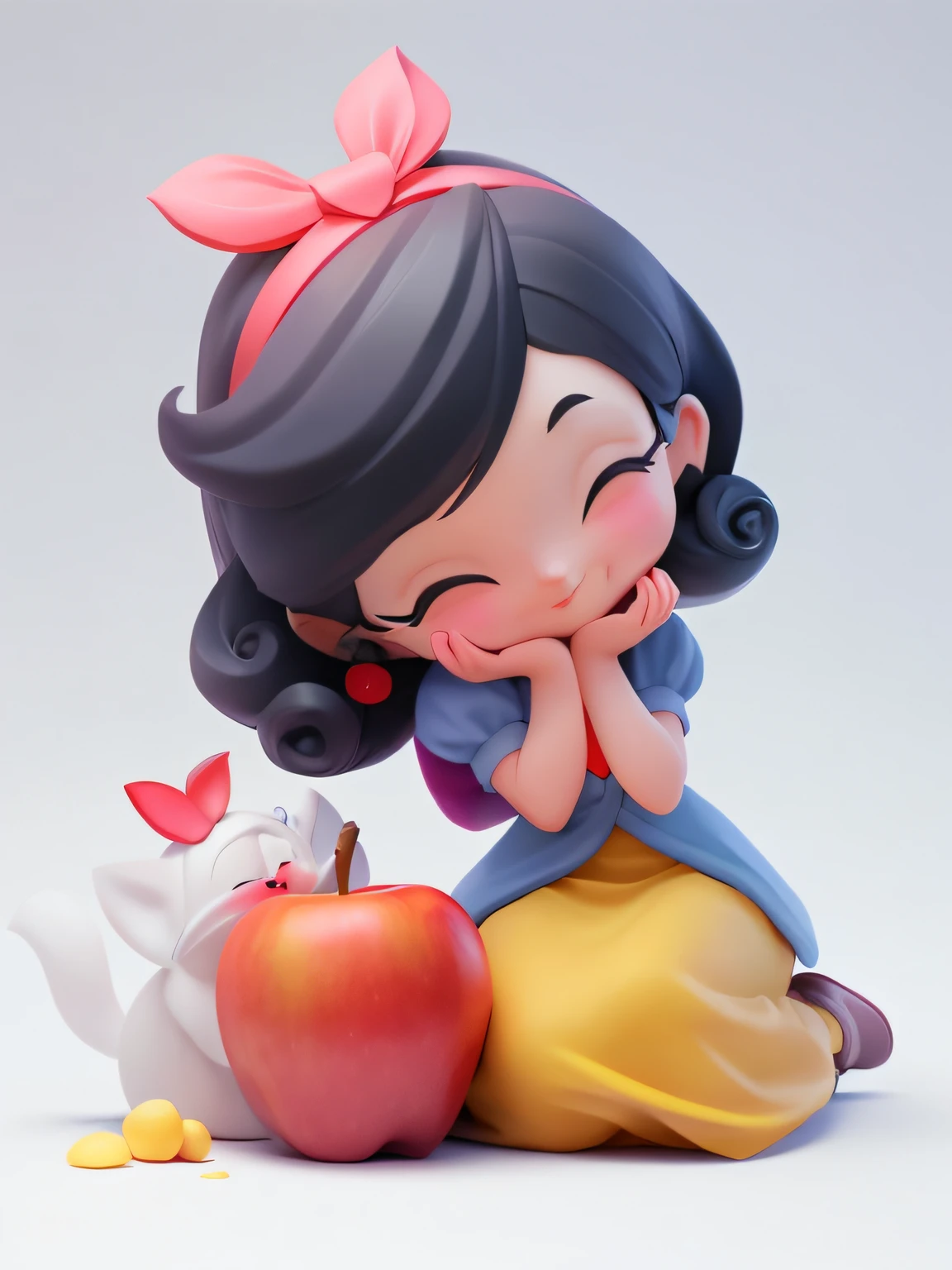 Araffiction of a girl sitting on a pillow with an apple, bonito 3 d render, painting digital adorable, personagem bonito dos desenhos animados, arte digital detalhada bonito, Retrato da Branca de Neve, por tooth wu, por jeonseok lee, Branca de Neve, 4K HD |. cabelos brancos de neve, arte digital bonito, pale snow white skin, Directed by: Yanjun Cheng