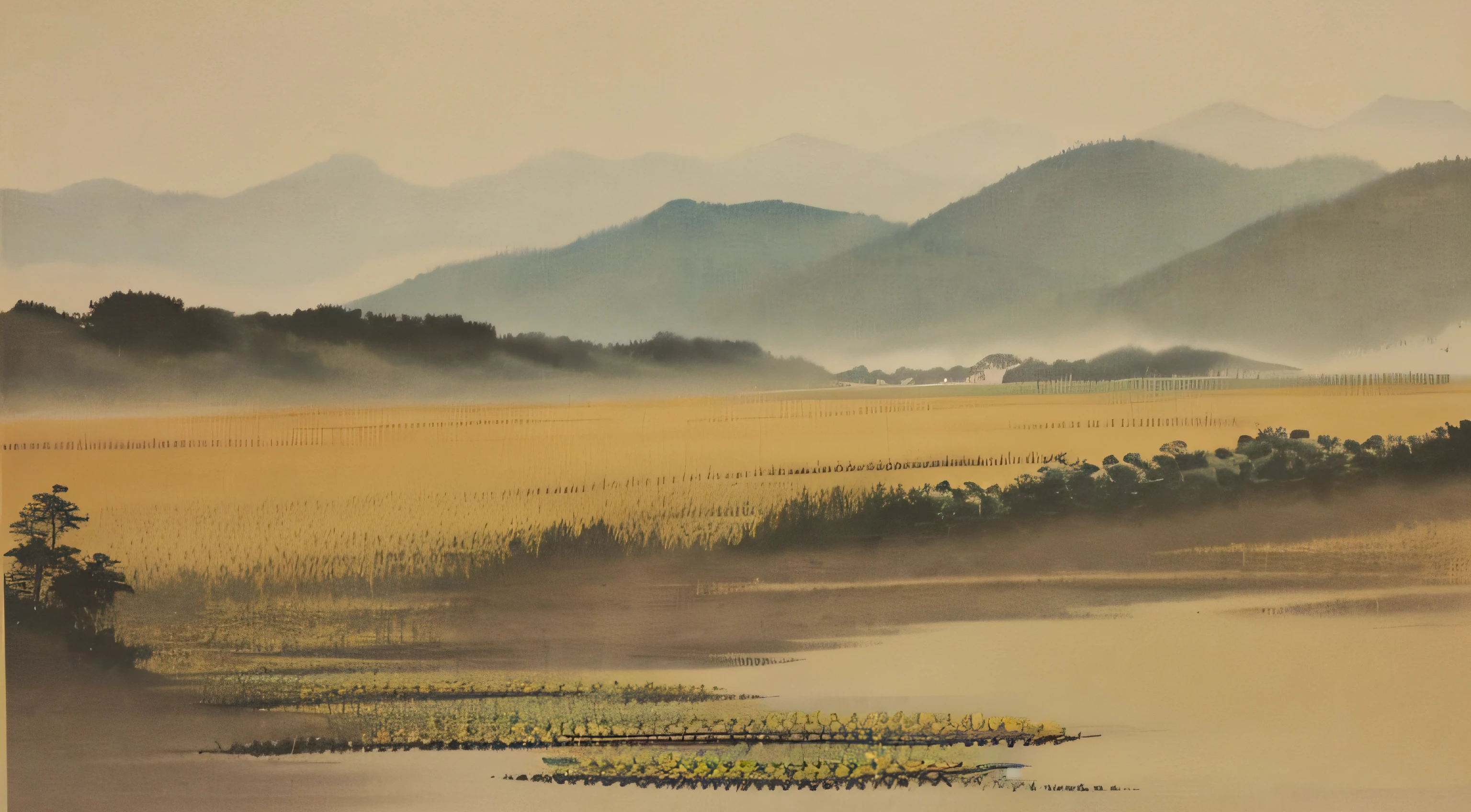 Moxin, (ecchi0.5), (Green trees:0.5), (Flowers:0.6) ,(Birds:0.2), (bamboo0.1), lakes, Yellow River,Ink landscape painting