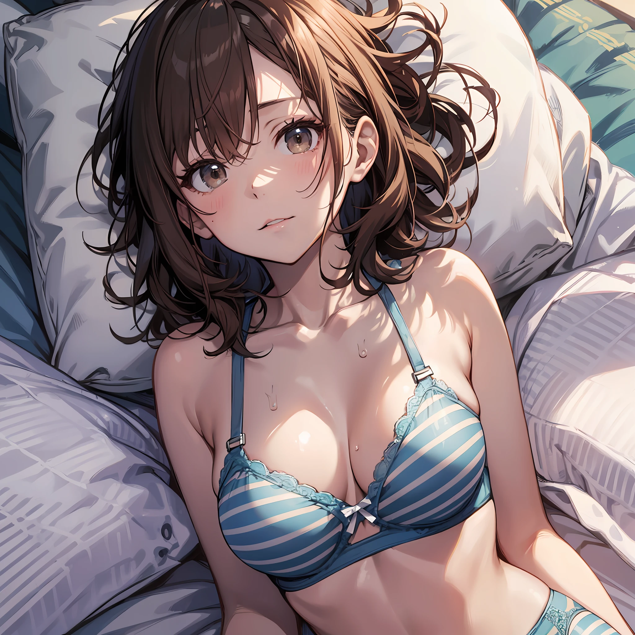 NSFW 4kqulity, top-quality, Misaka_mikoto, Brown-eyed, Short_hair, subminiature_Breast,)On a hotel bed Blue lingerie 16age sexypose Bewitching BREAK White Bra for heavy sweat、Pink Bra、Blue Bra、Green Bra、Greybra、Light grey bra、 striped bra、Polka dot bra、Plaid bra、Cute Bra、Kids Bra、Sportsbra、camisole、cotton panties