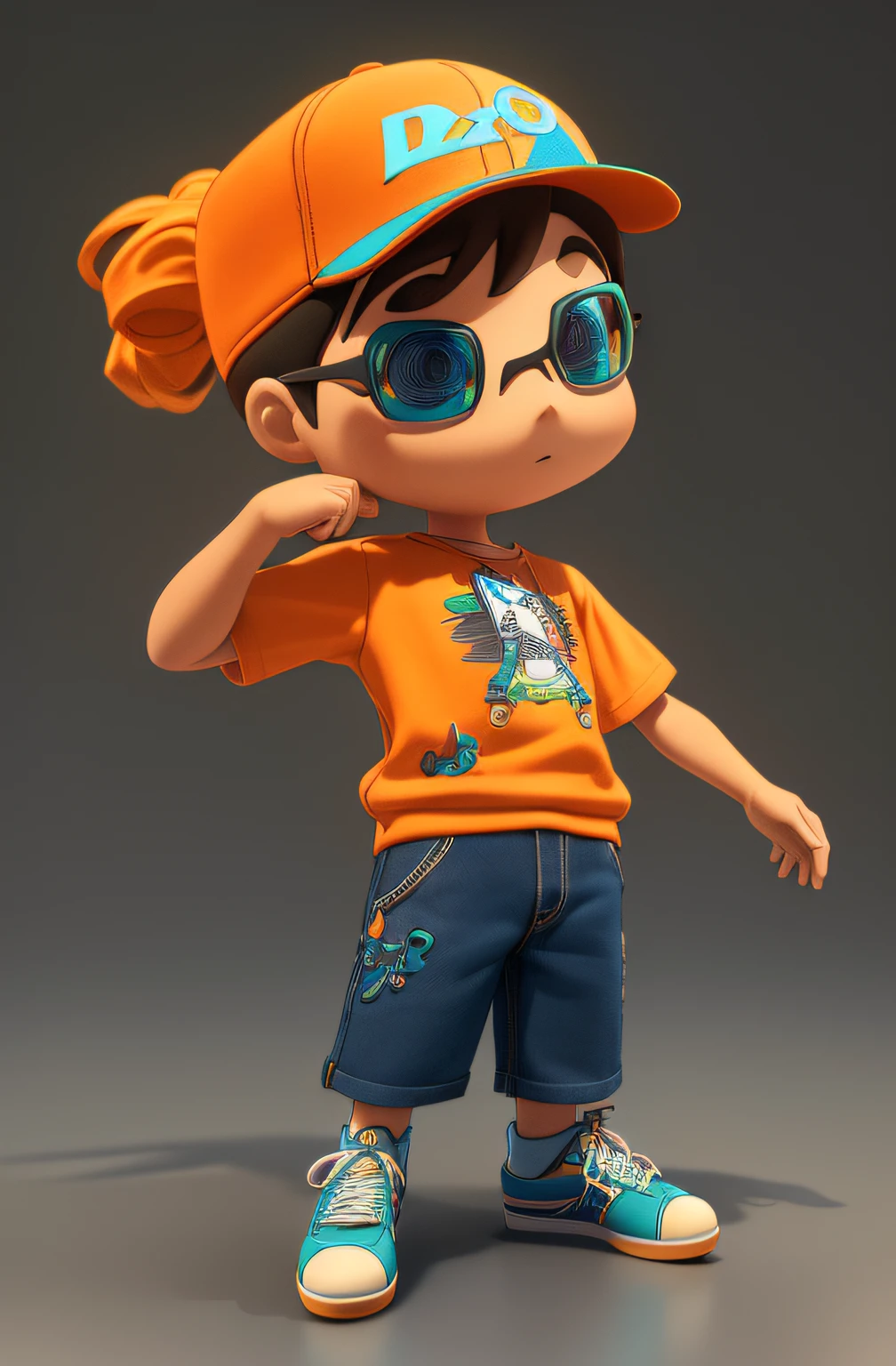 menino do skate, fashion trend, olhar bonito, ((best quality), ((master part)), ( Detalhe extremo, Maior detalhe, Arte Oficial, Beauty and Aesthetics:1.2), profundidade de campo, compositing, corpo inteiro, (Chibi), fundo limpo, 3D Clay Rendering, Estilo Pixar.