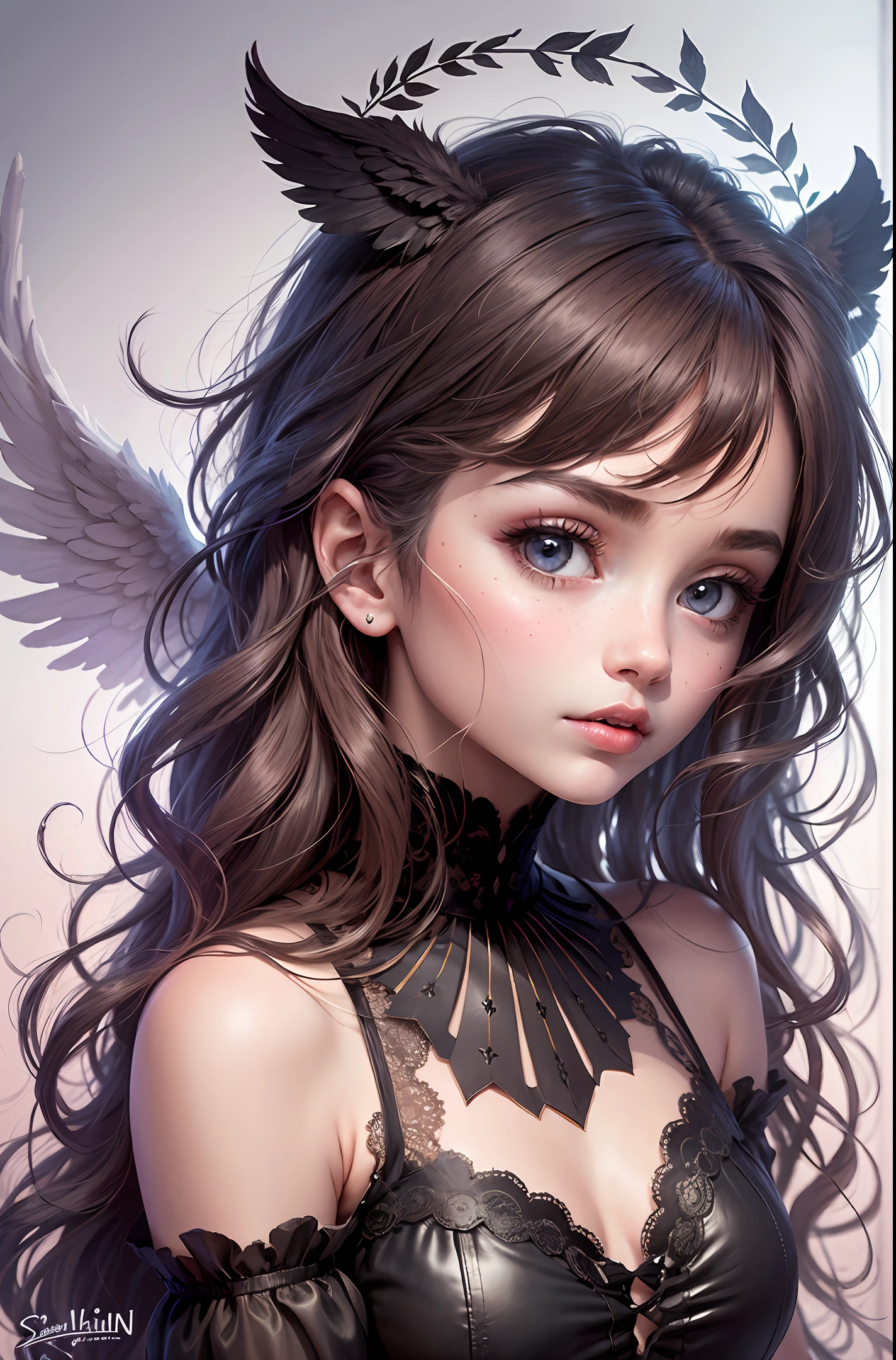 beautiful and gorgeous young girl fallen angel, messy hair, --auto --s2